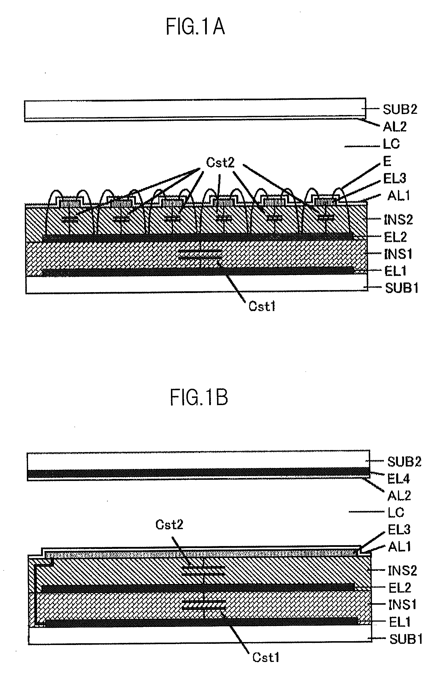 Liquid crystal display device having first, second, and third transparent electrodes wherein a second region of the second electrode protrudes from a first region