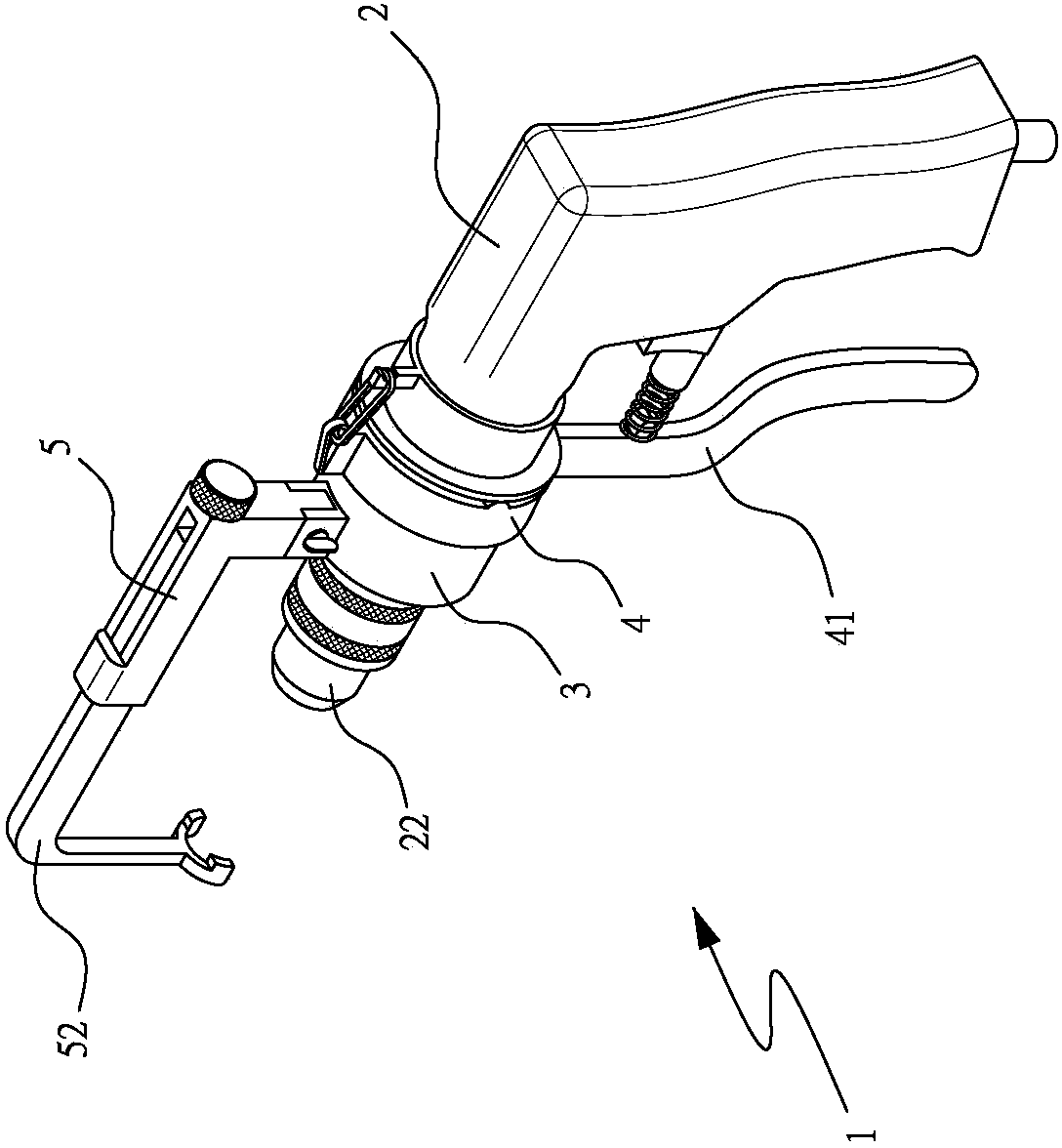 Drill with clamping and fixing rod providing counteraction force