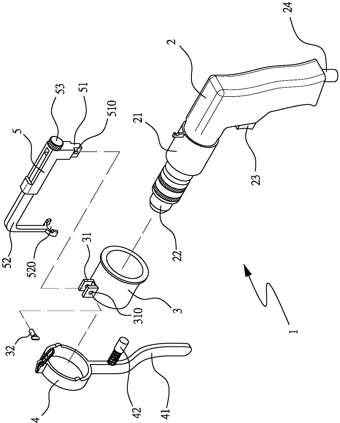 Drill with clamping and fixing rod providing counteraction force