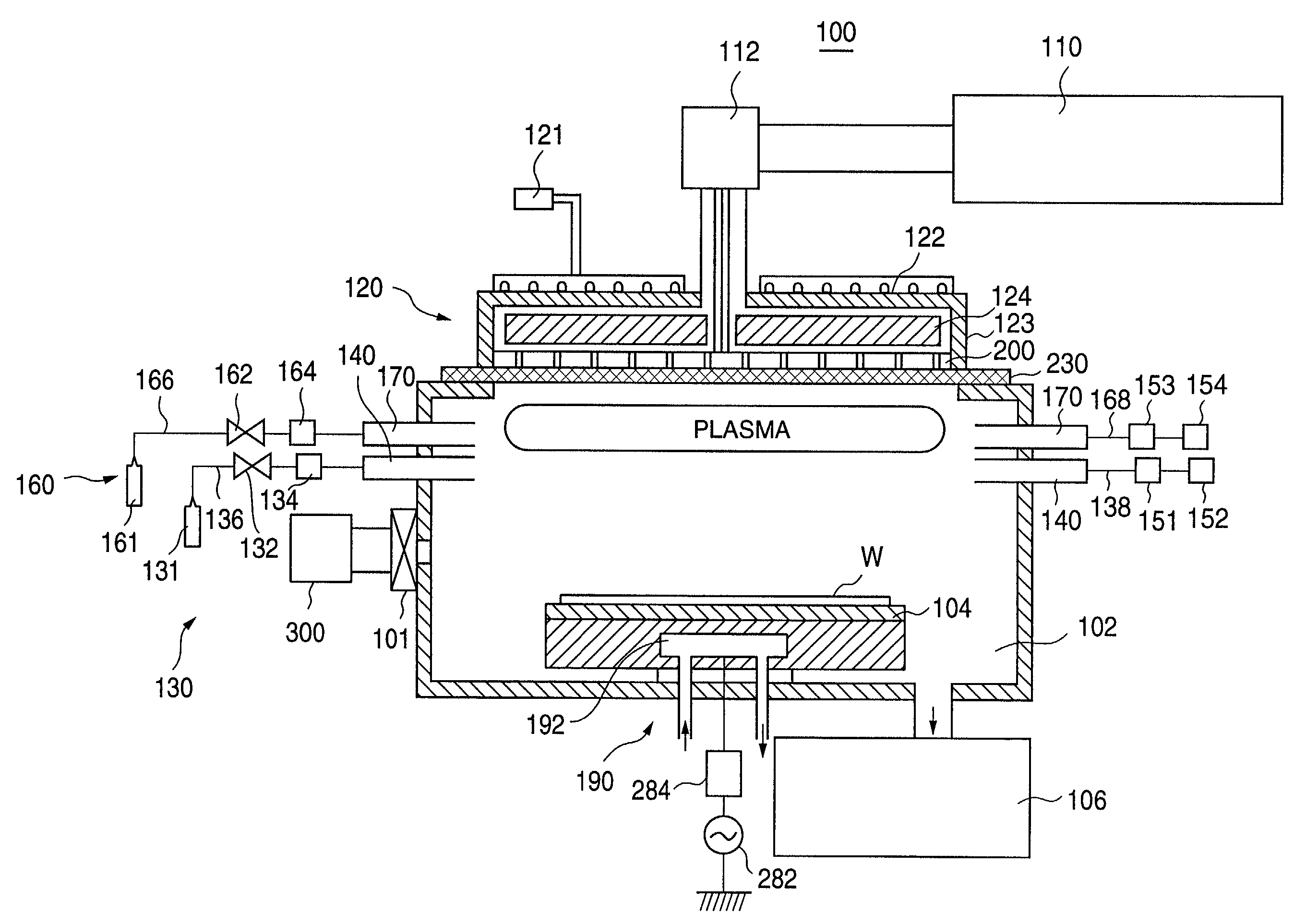 Plasma processing apparatus having an evacuating arrangement to evacuate gas from a gas-introducing part of a process chamber