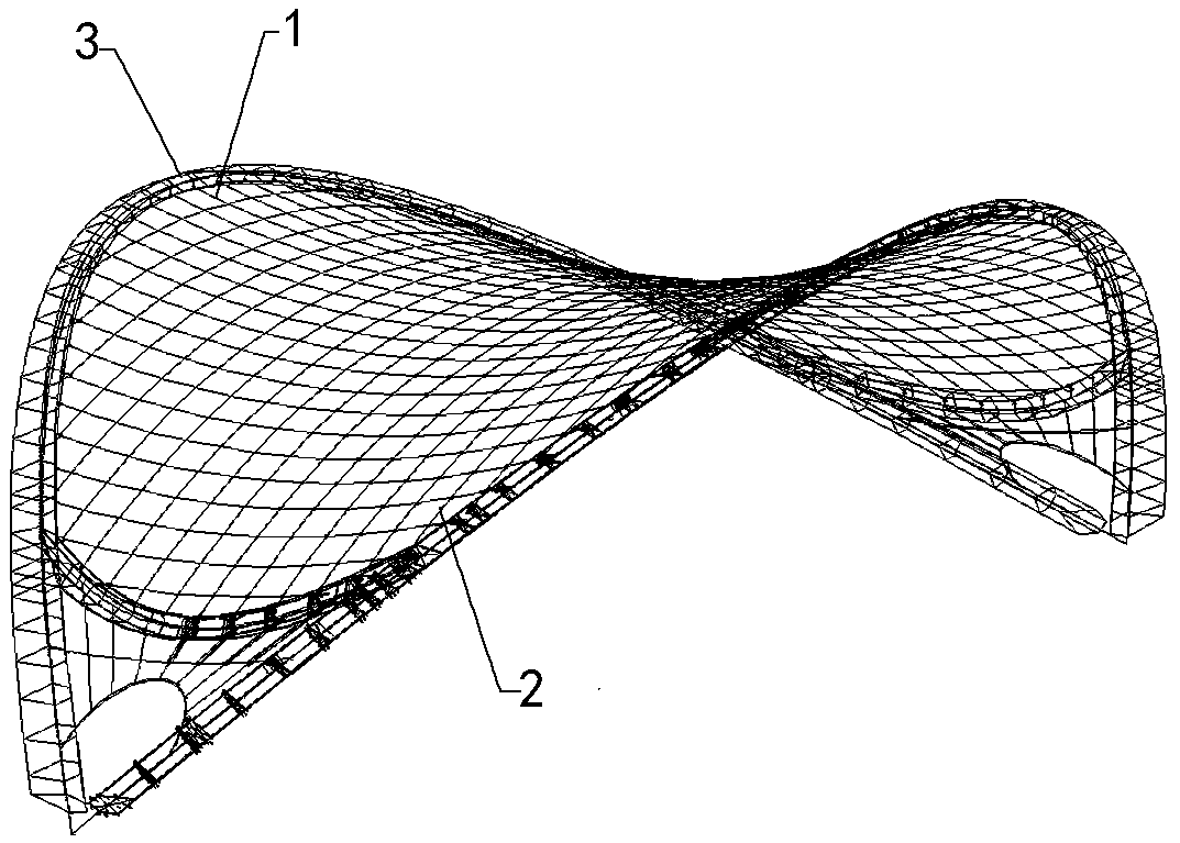 Construction method of double-inclined arch supported hyperbolic paraboloid cable net structure for limited construction space