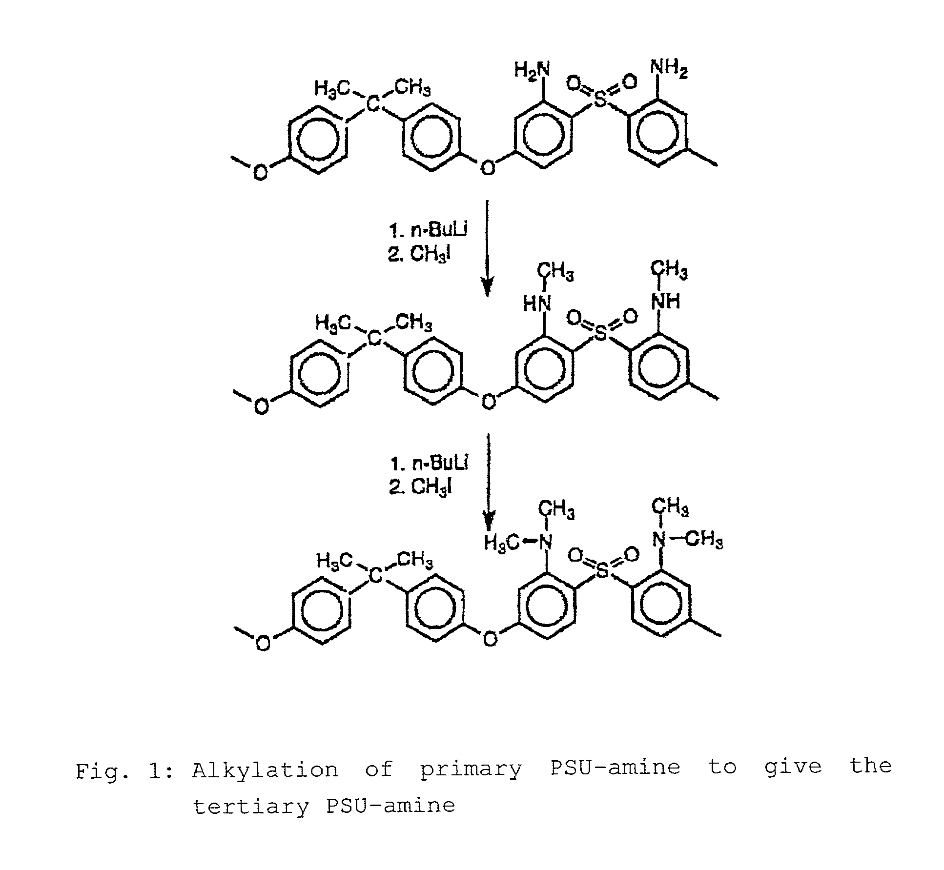 Step-by-step alkylation of polymeric amines