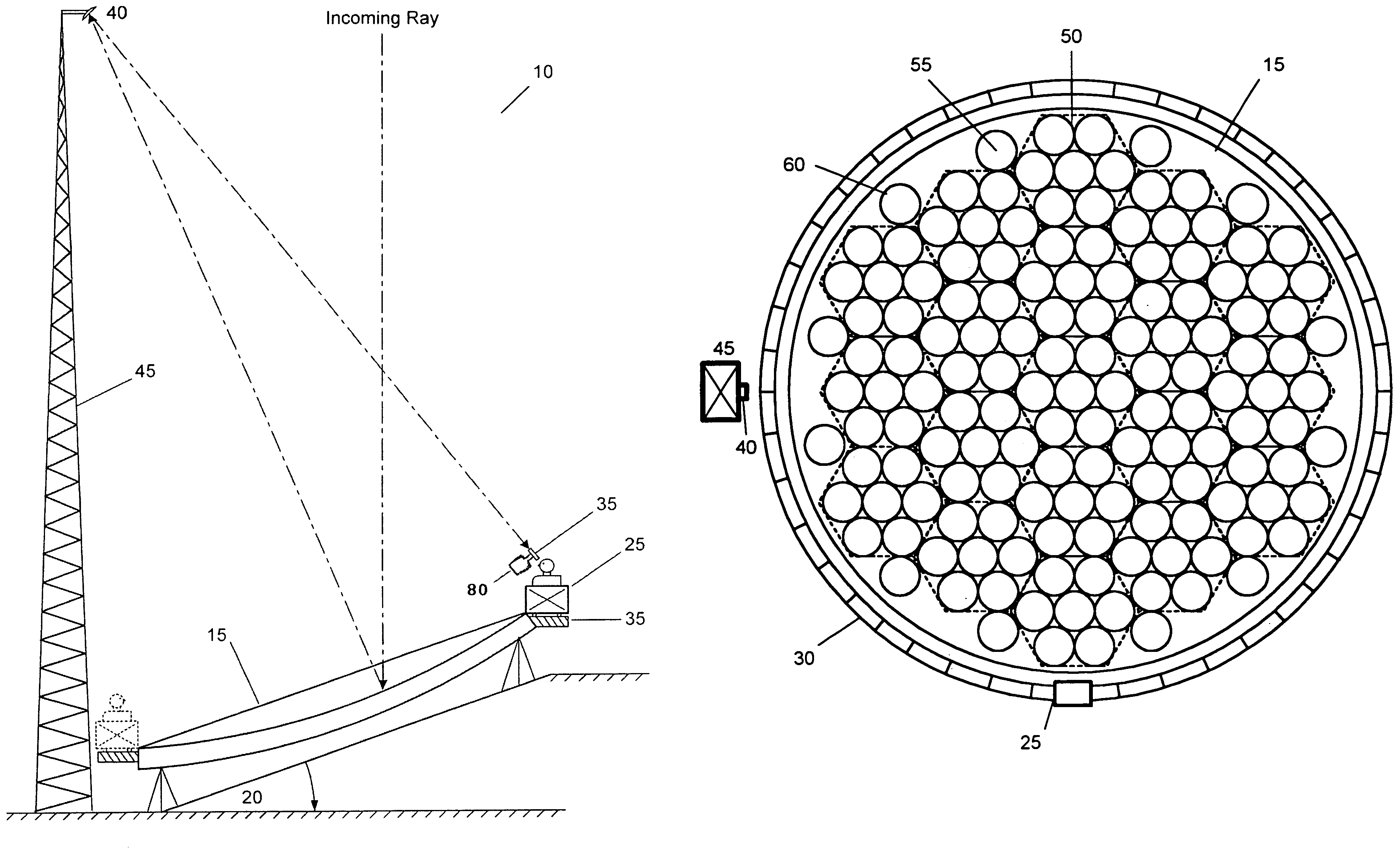 In-ground telescope with a stationary primary objective mirror having movable collectors