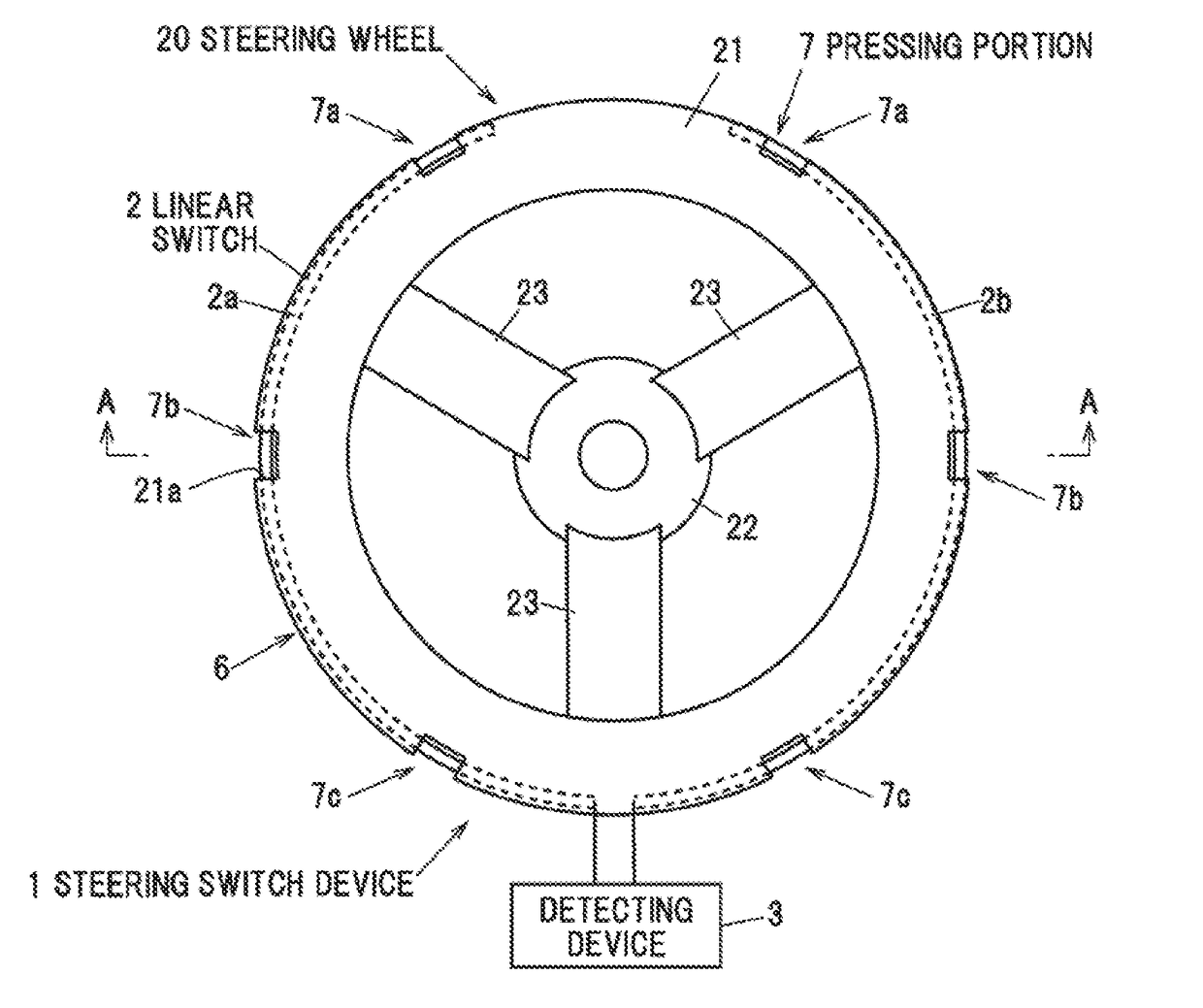 Steering switch device and steering wheel
