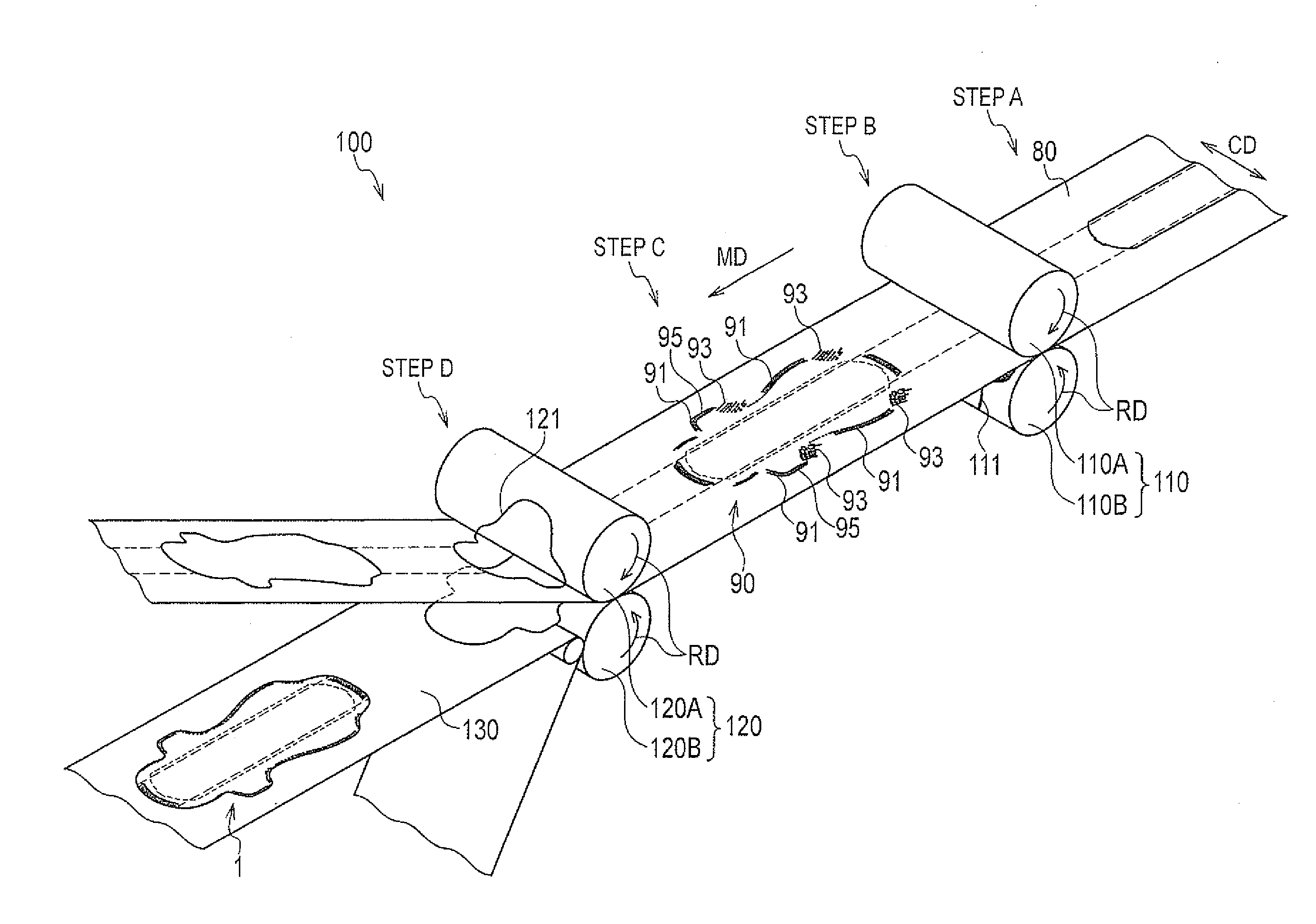 Apparatus for manufacturing absorbent article, method of manufacturing absorbent article and absorbent article