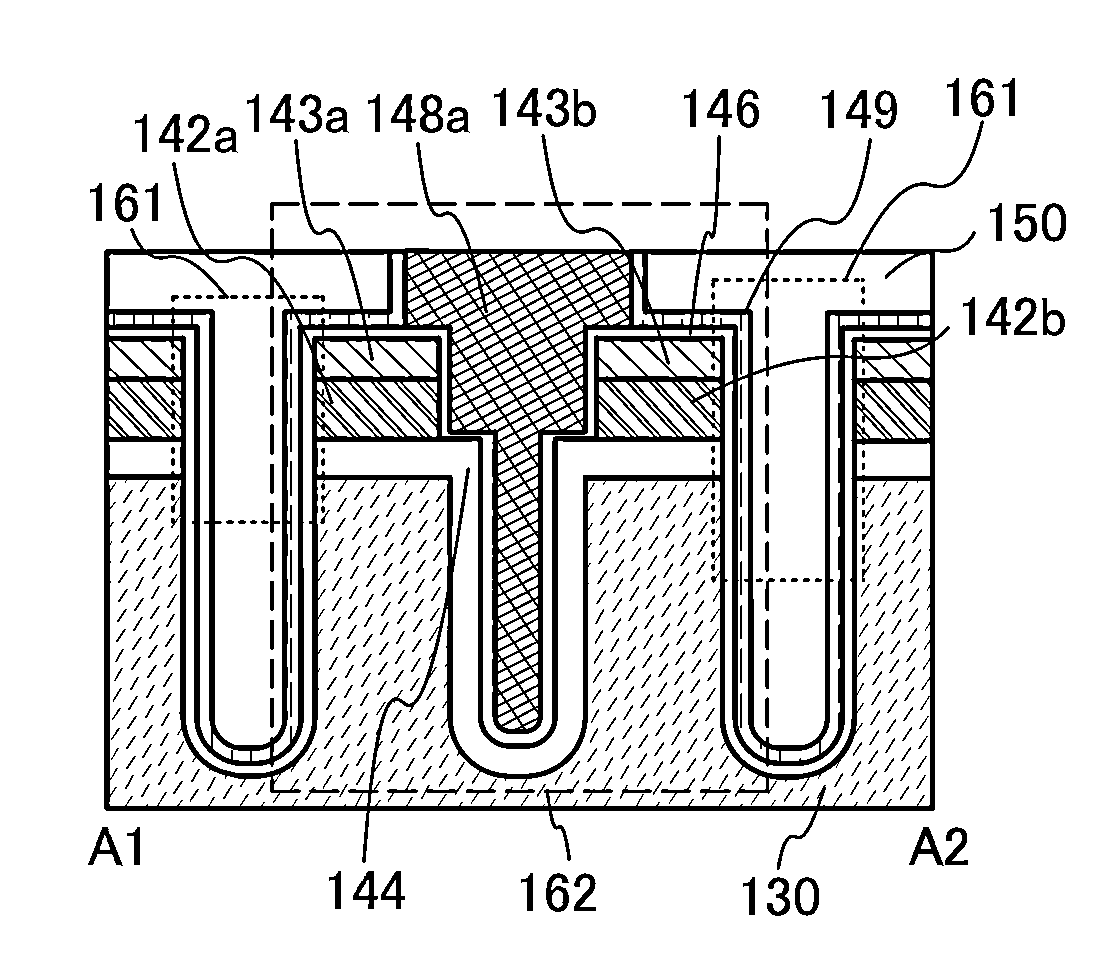 Semiconductor device with a wide-gap semiconductor layer on inner wall of trench