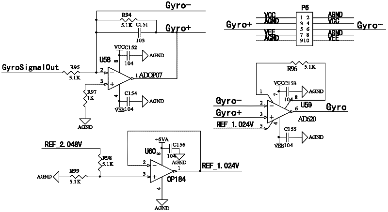 Gyro signal acquisition circuit and signal filtering system for three-axis inertially-stabilized platform