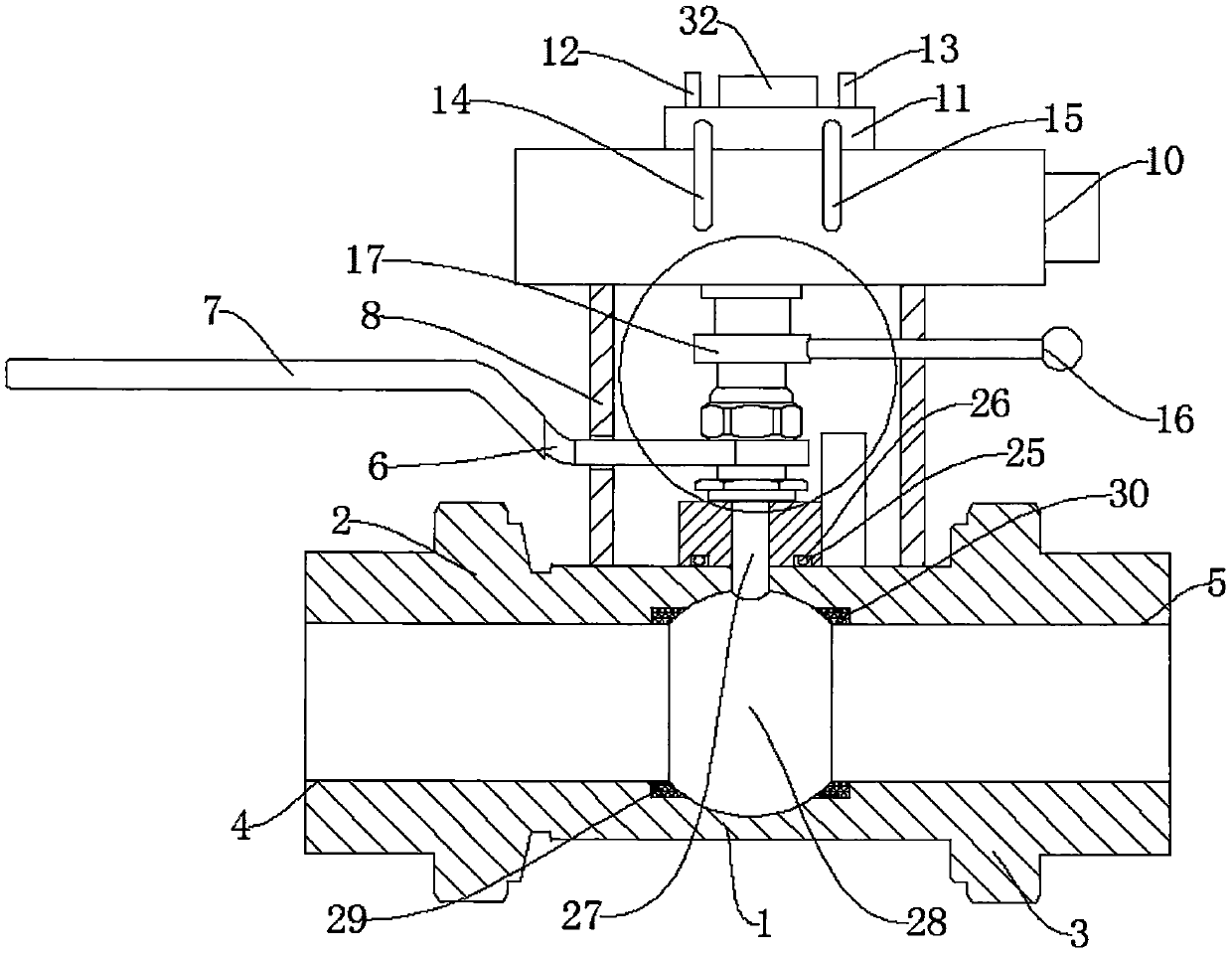 Square ball valve convenient to remotely control