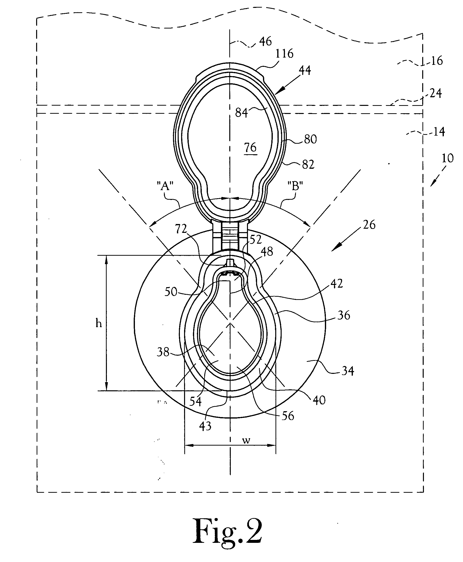 Container fitment having ellipsoidal opening