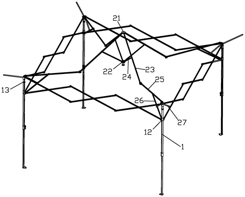 Awning frame with deployment holding mechanism