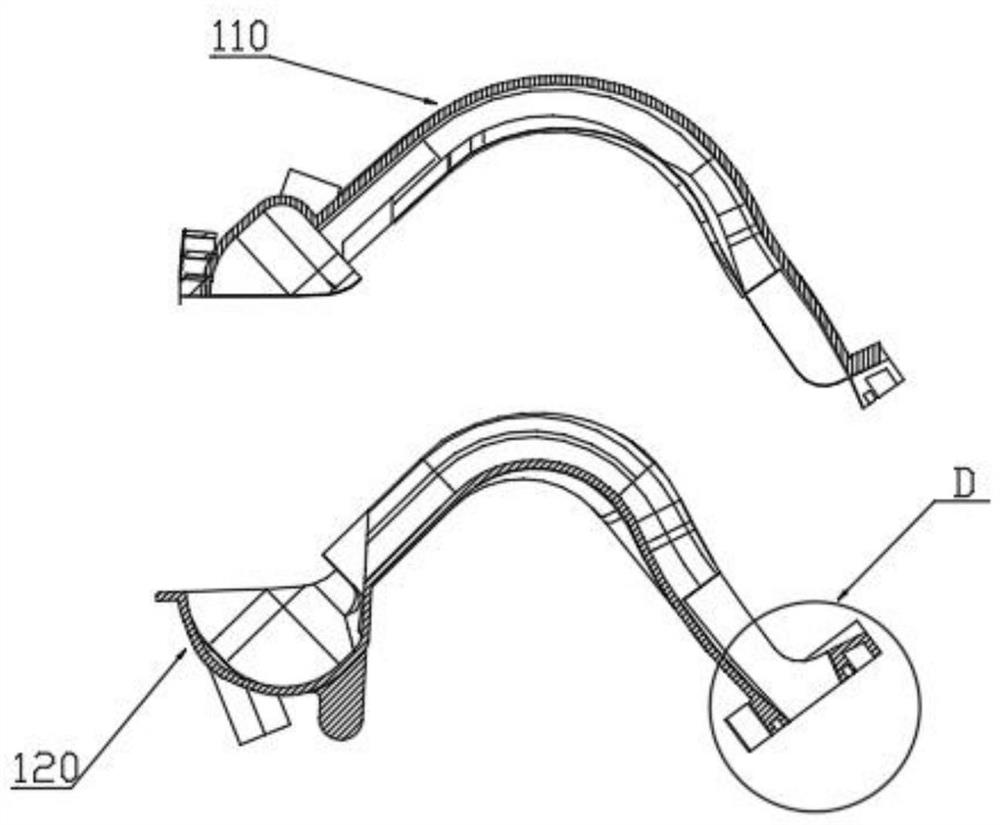 A mold for processing an air passage of an air intake manifold outlet of an automobile and a demoulding method thereof