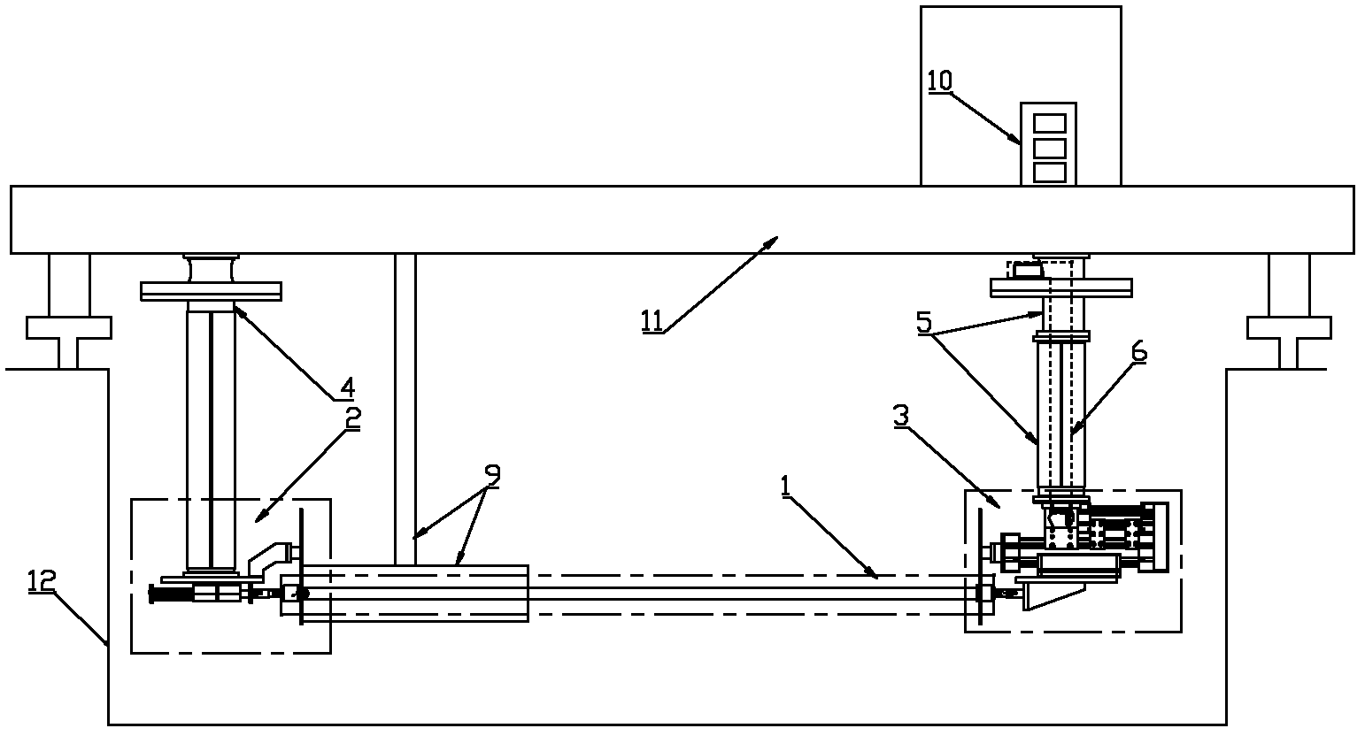 Vortex-induced vibration simulation test device for pre-tensioned deep-sea riser model under step flow