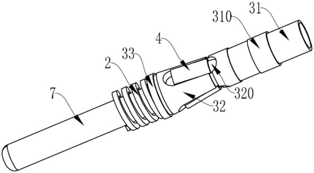 An assembly structure used for a push type dental high-speed turbine handpiece and a spindle assembly