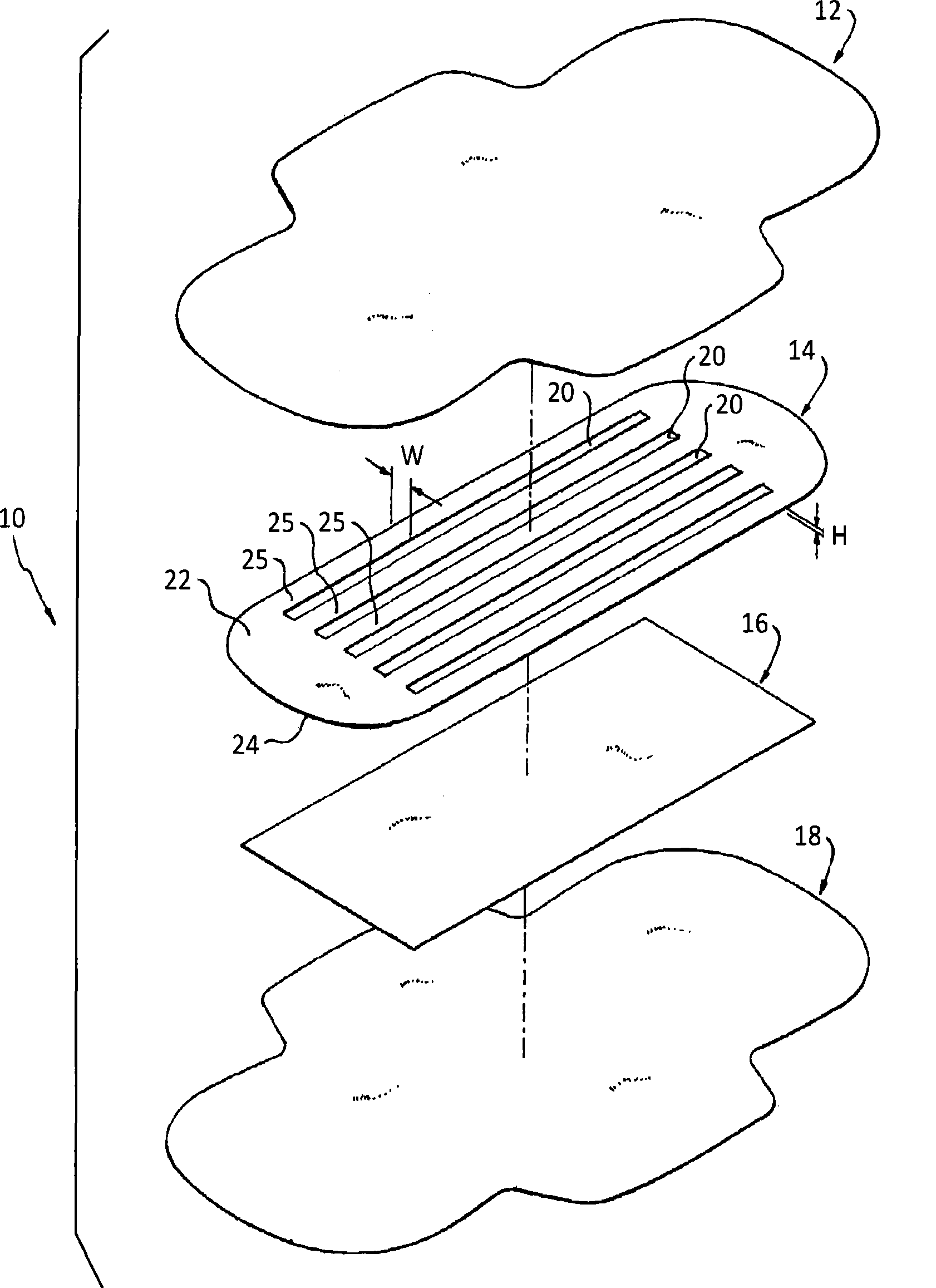 Absorbent article including an absorbent layer having a plurality of spaced beam elements