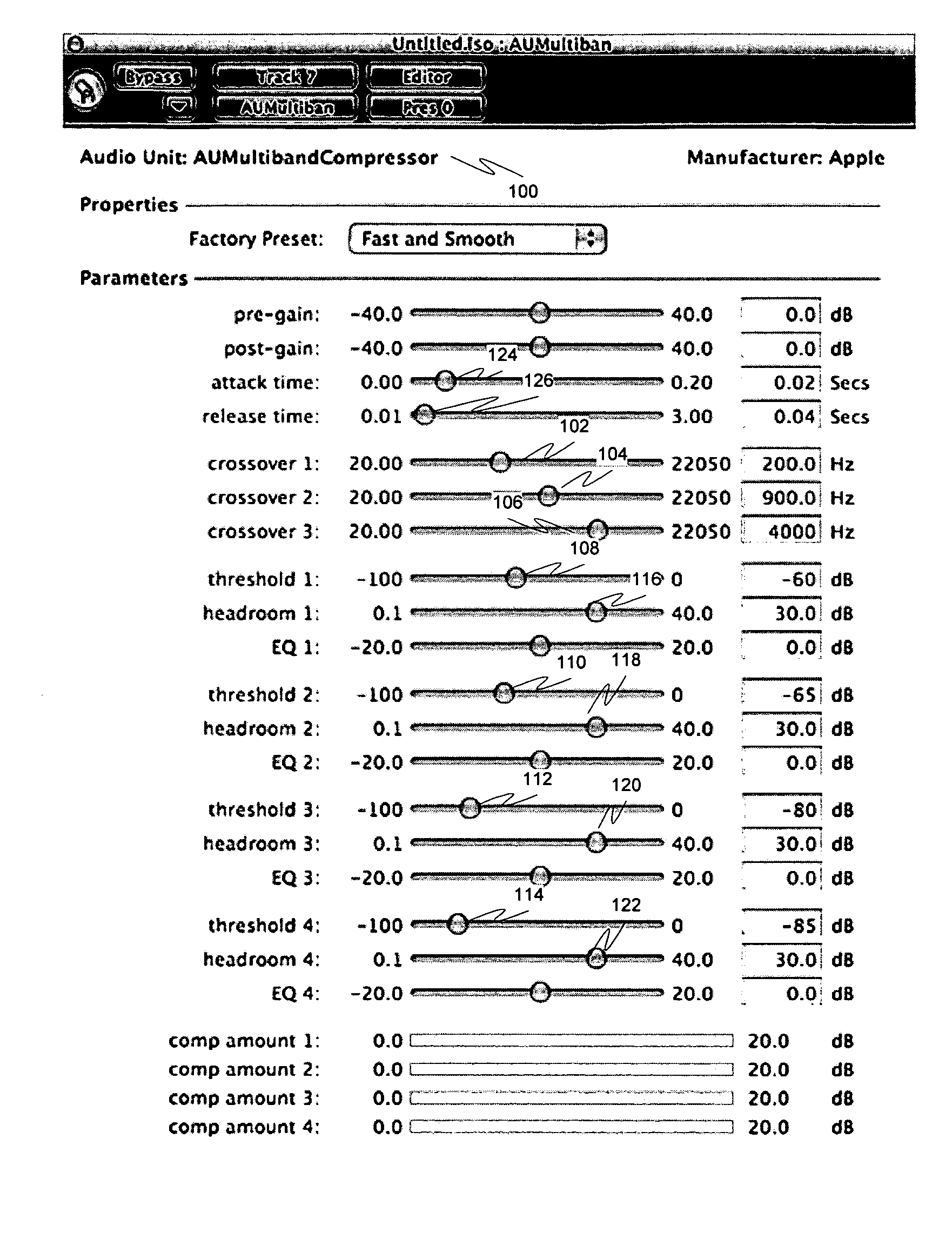 Multiband dynamic range control graphical interface