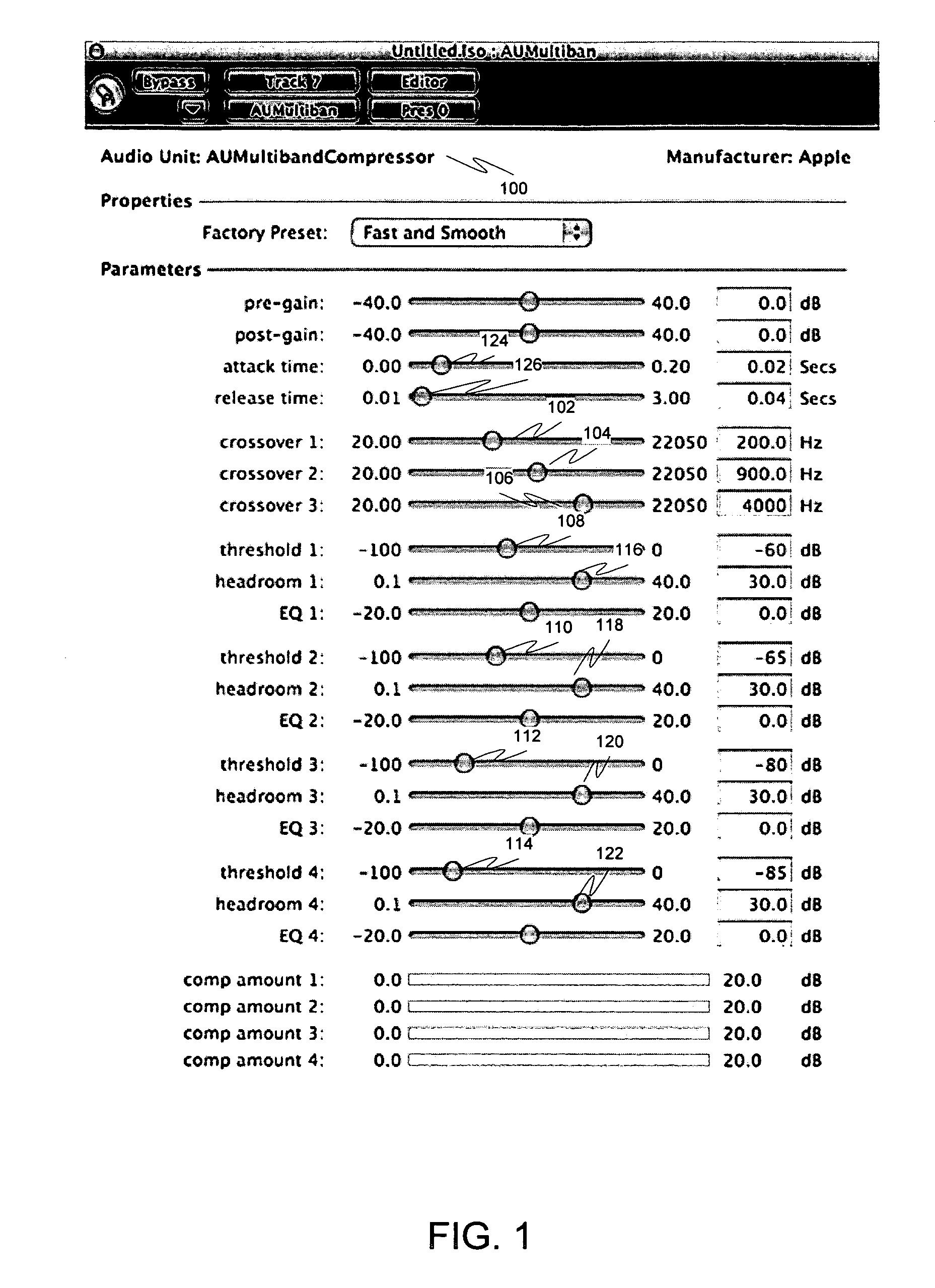 Multiband dynamic range control graphical interface