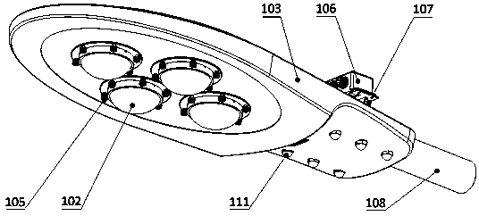 LED (Light-Emitting Diode) streetlamp utilizing lamp shell with heat radiator as mounting interface bracket structure