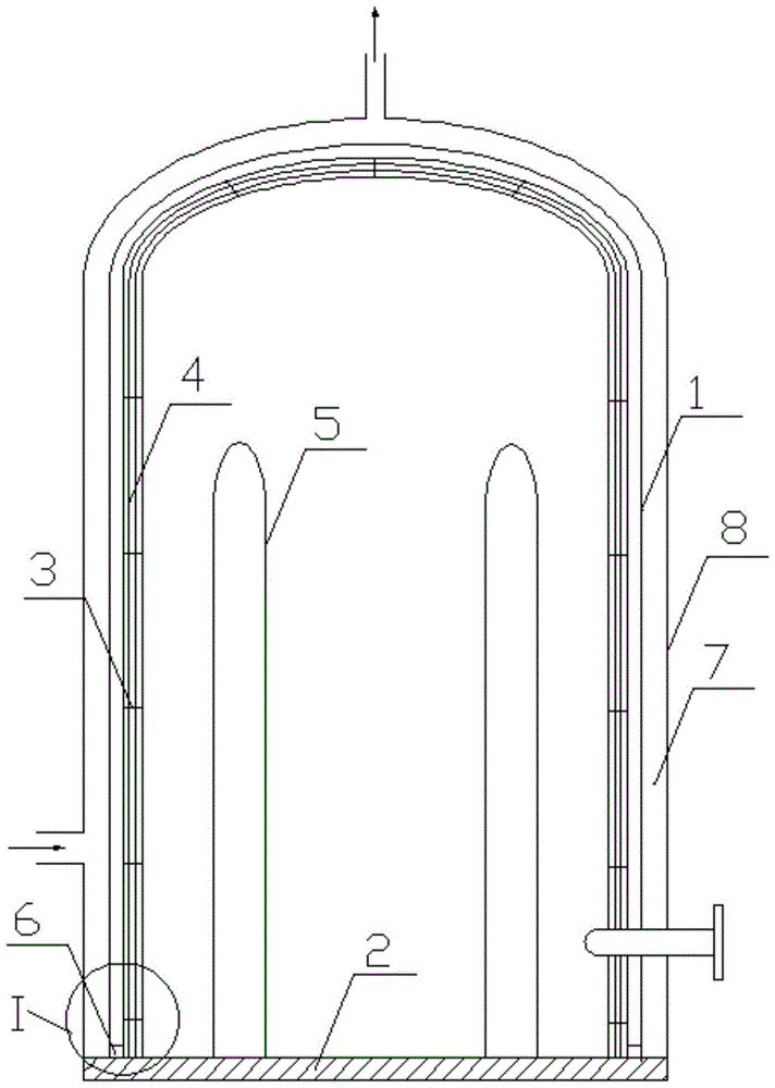 Furnace body of a polysilicon reduction furnace