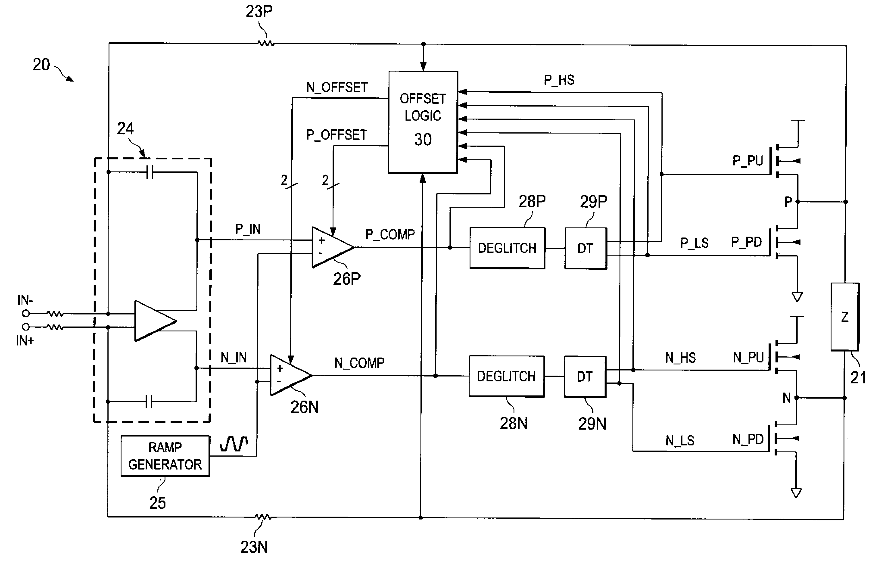 Reduction of dead-time distortion in class d amplifiers