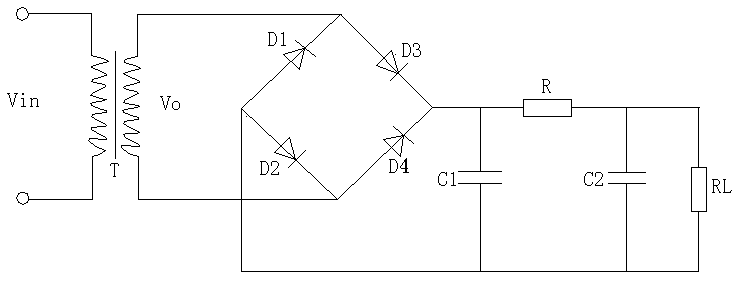 Single-phase bridge type rectifying filter circuit