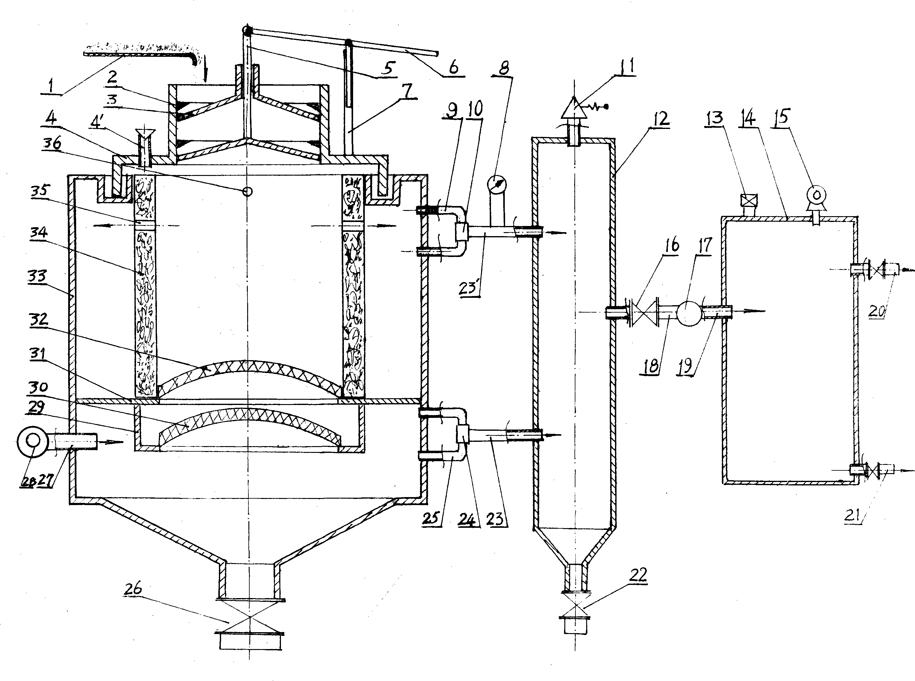 Mechanical stream-handing gasification furnace and used raw material