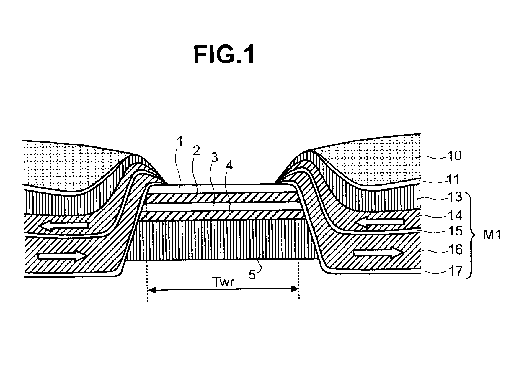 Magnetic head with a lamination stack to control the magnetic domain