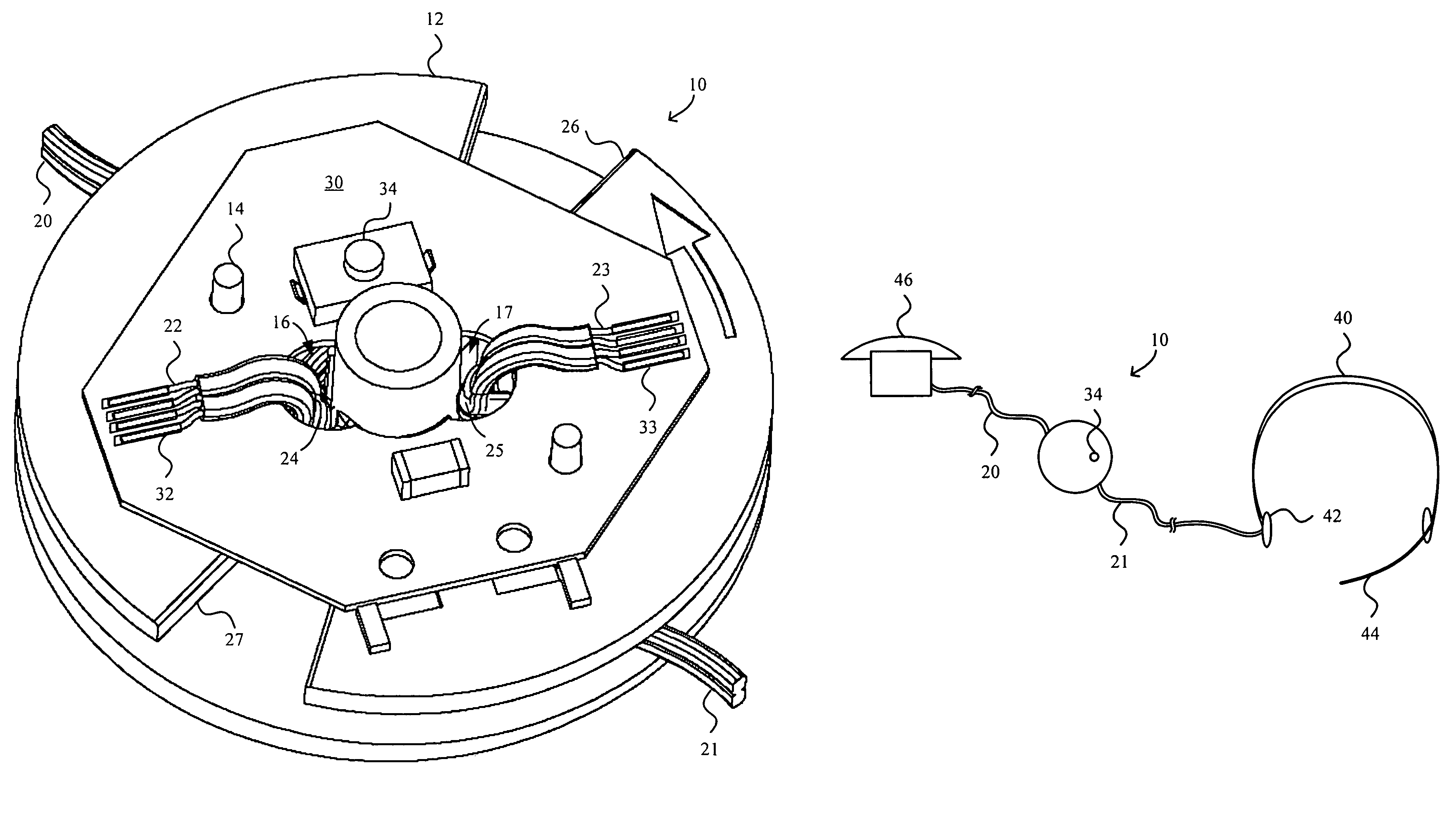 Cable winding device with direct cable to electrical component connection