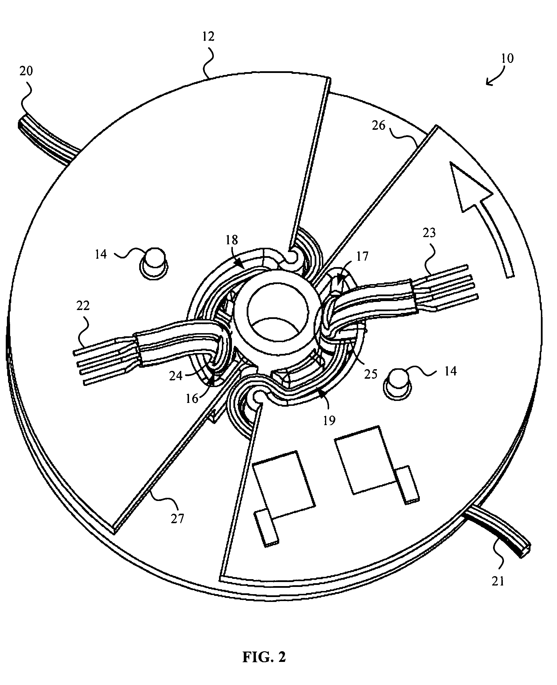 Cable winding device with direct cable to electrical component connection