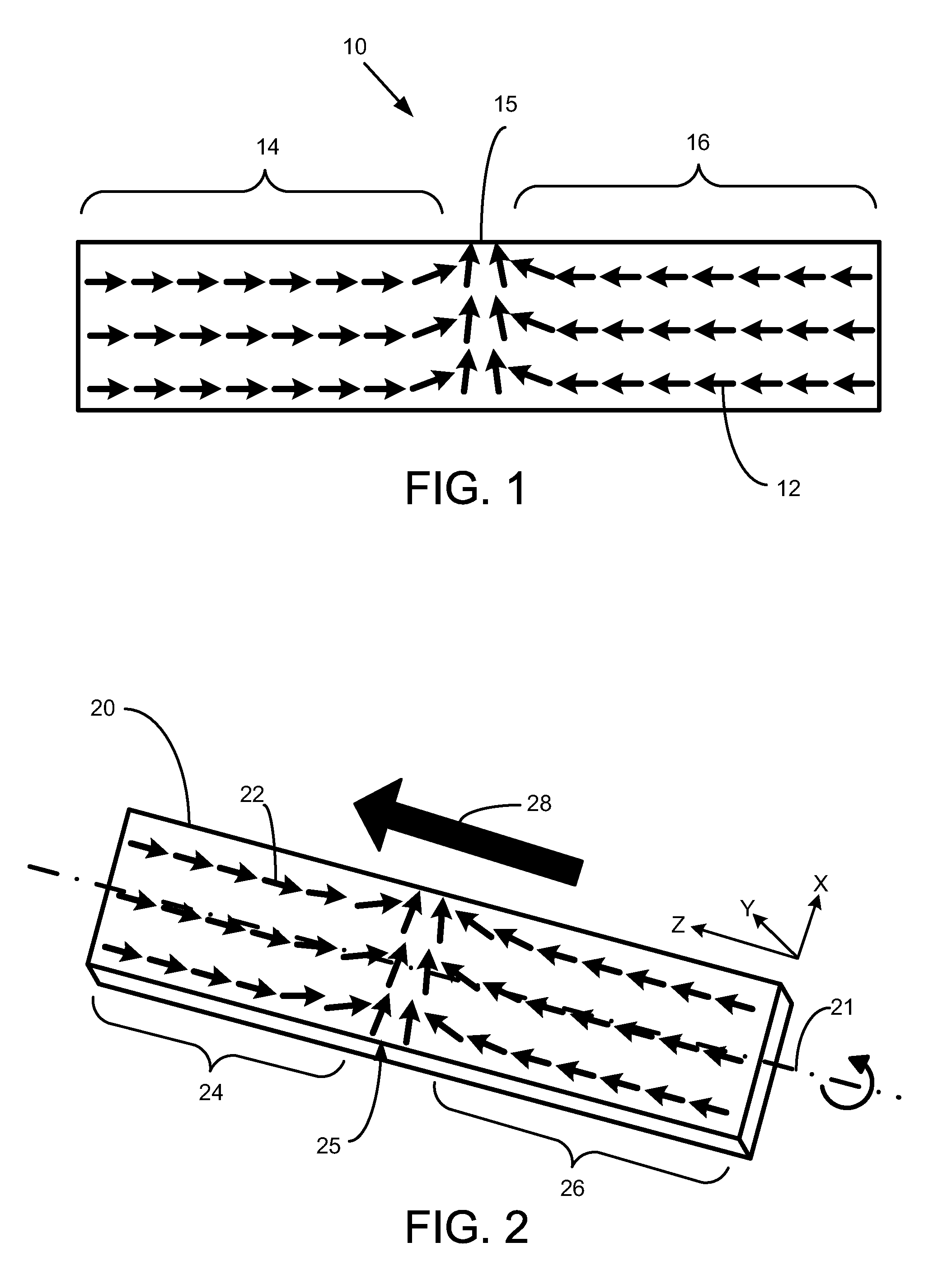 Domain wall movement on magnetic strip tracks