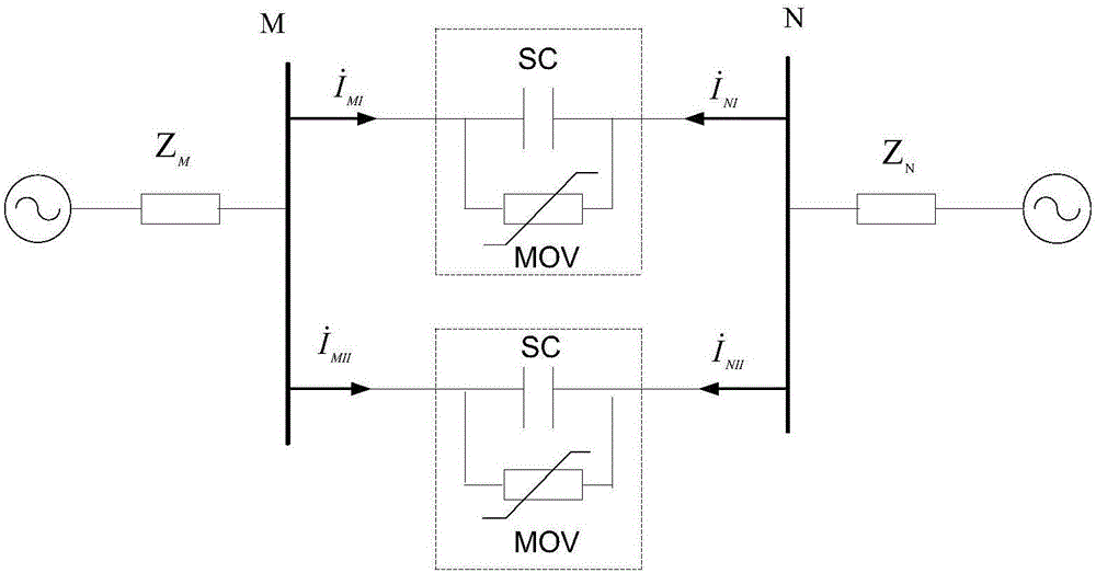 Nonsynchronous fault range-finding method for double-circuit line, comprising series compensation, on same tower