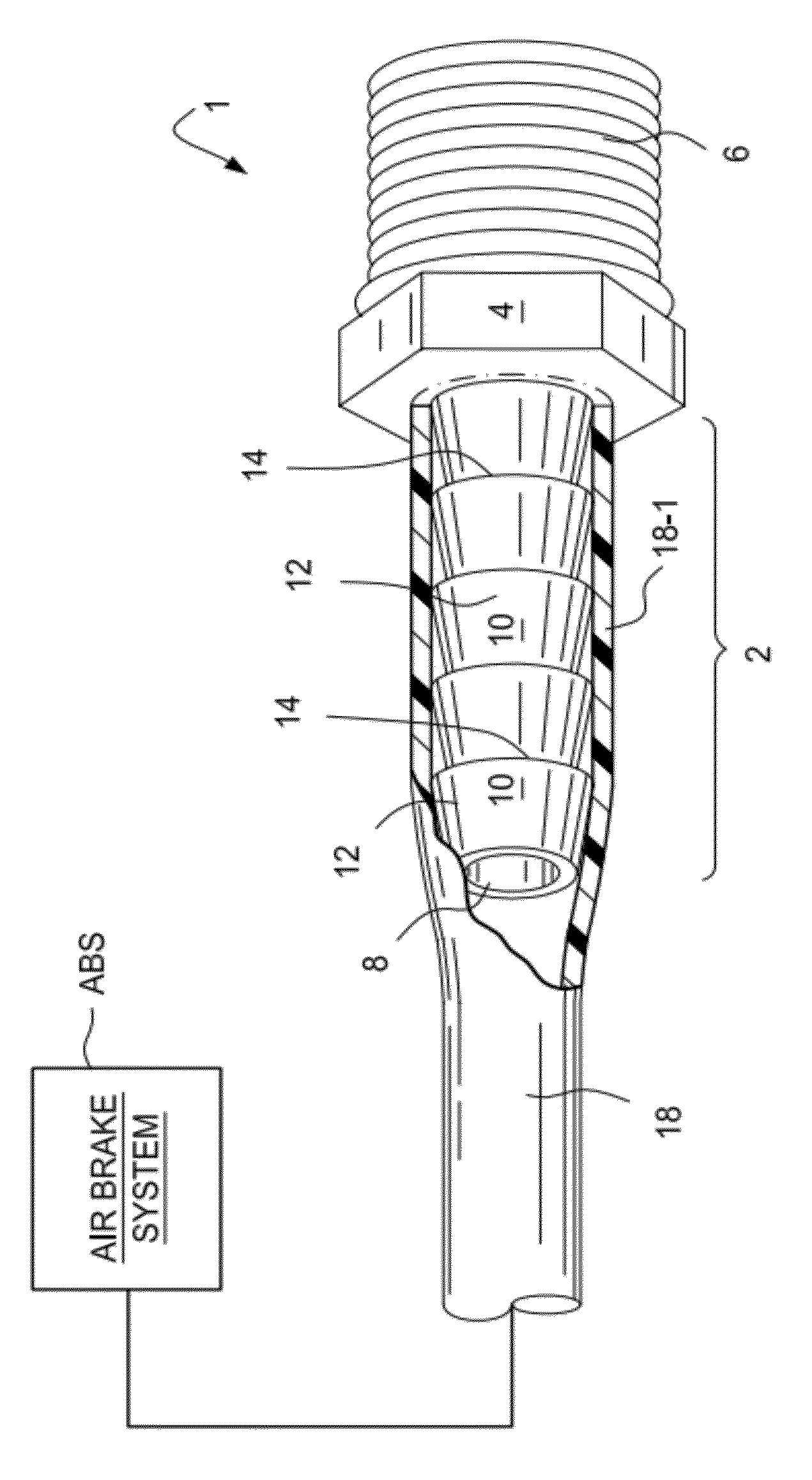 Air-braking systems having a stretched plastic tube with a fitting inserted into a stretched end part of the tube