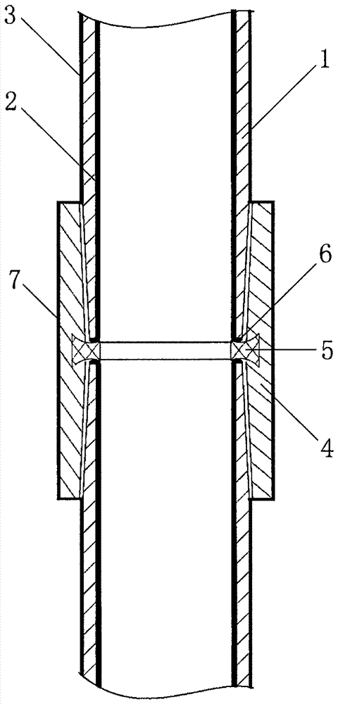 Oil and water well extraction and injection tubular column internally and externally wrapped with hot melting plastic layers and manufacturing method of tubular column