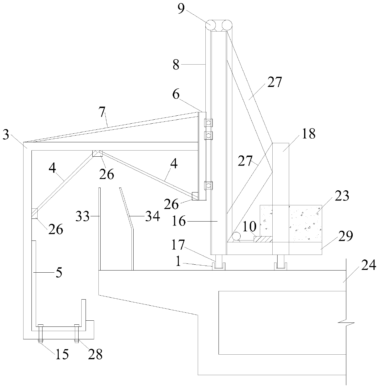 Mobile type simple concrete guardrail template vehicle and manufacturing method thereof