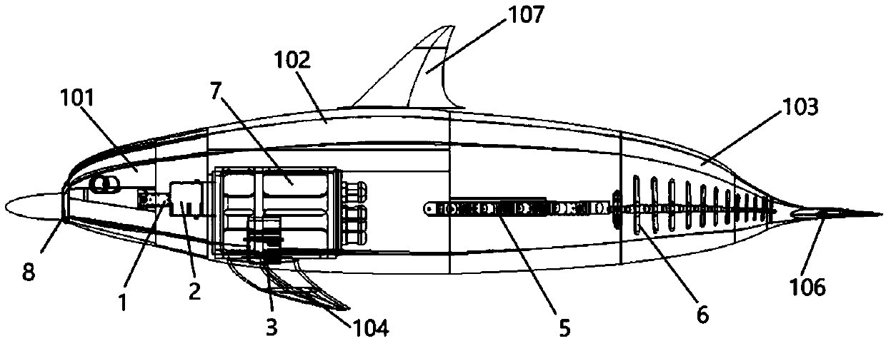 Bionic flexible line driving type large deformation dolphin