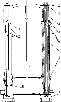 Double-post inclined type multi-pull-rod prestress machine frame of free forging hydrostatic press