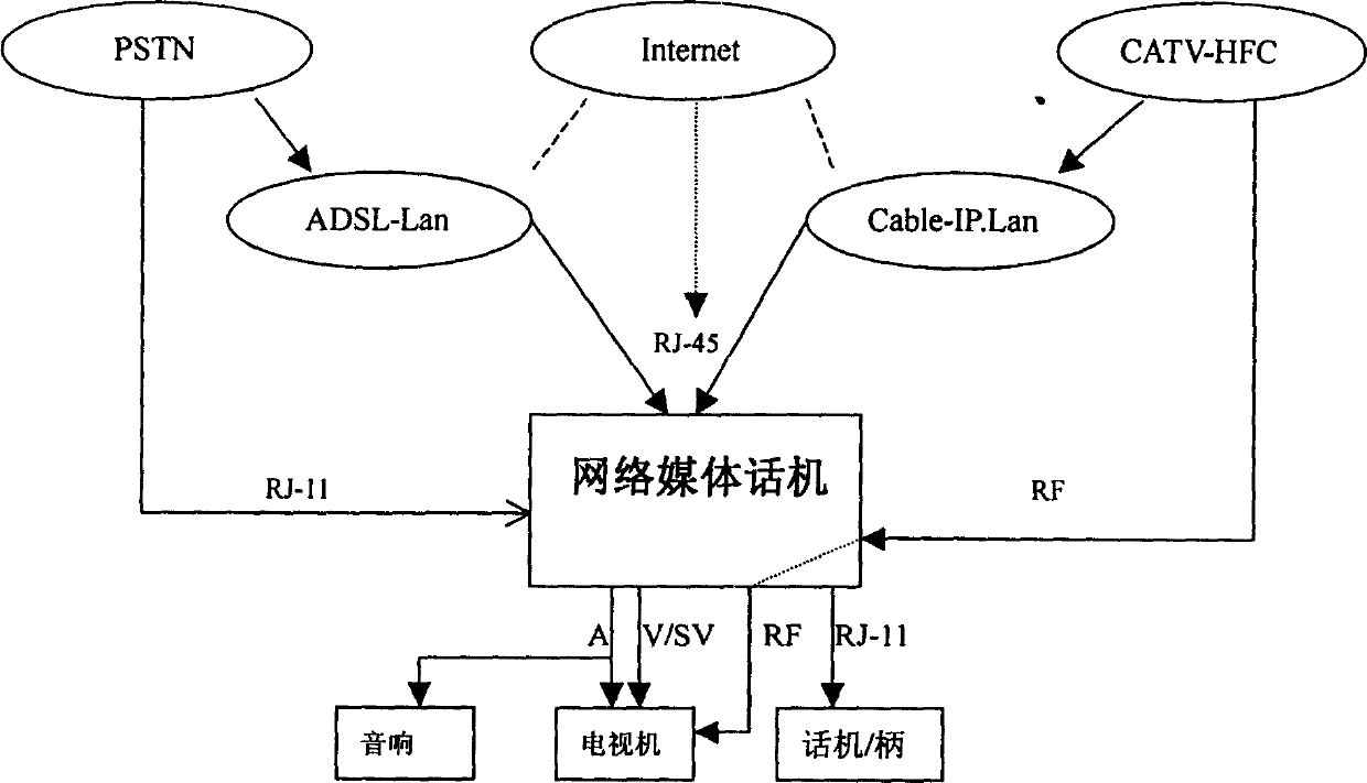 Application and communication method of terminal of network media phone
