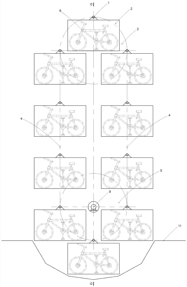 Vertical cyclic type centralized-storing device for shared bikes