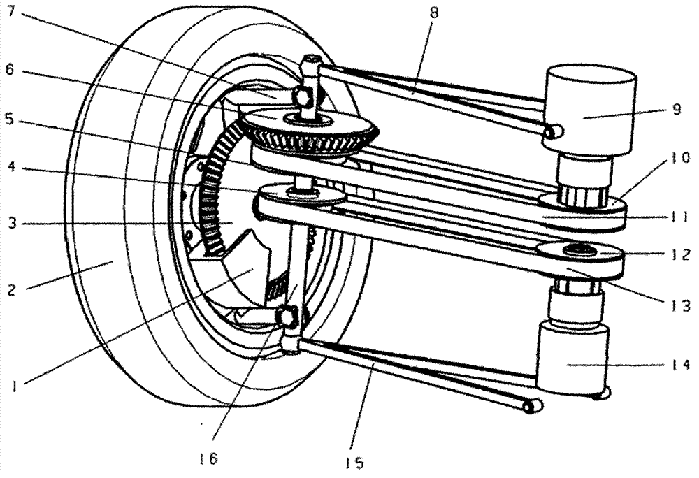 Equal-length double-crossarm suspension wheel rim driving device capable of realizing large-angel steering