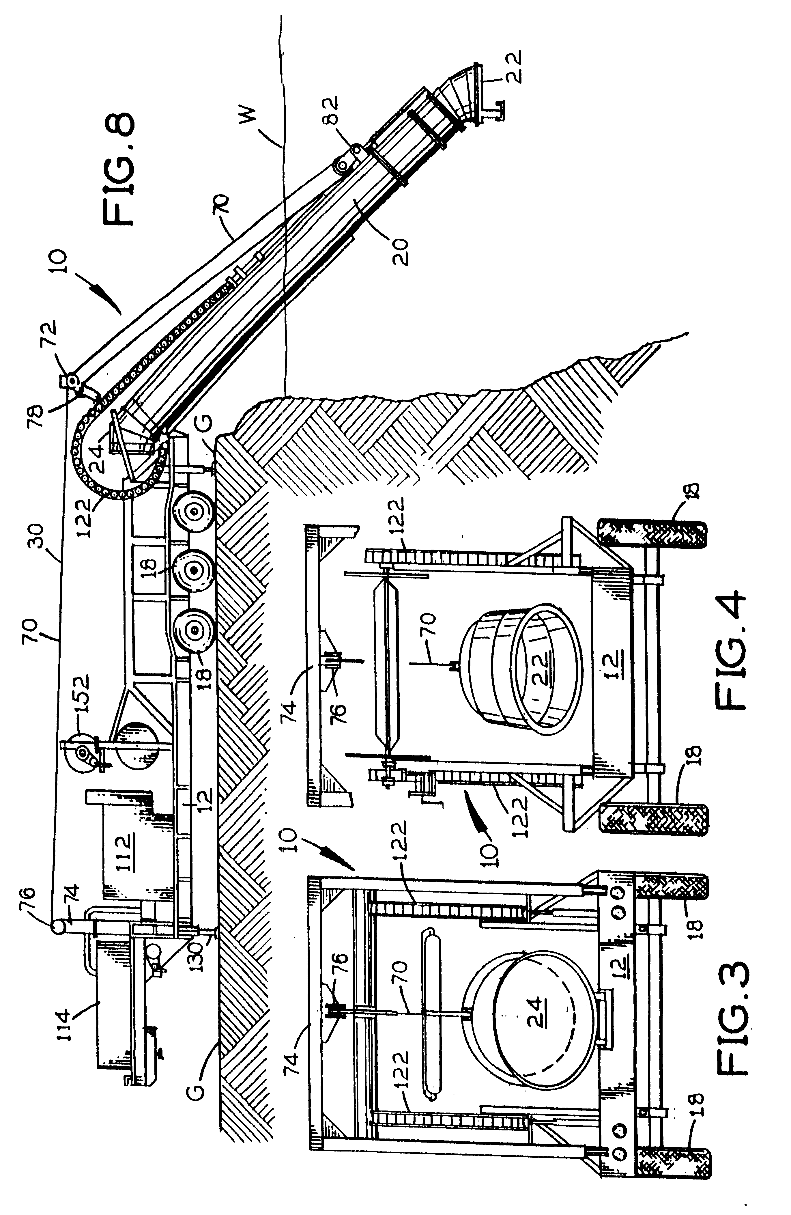 Pumping apparatus with extendable drawing pipe and impeller and impeller hydraulic drive means supplied by a hydraulic hose carried by a segmented hydraulic hose support