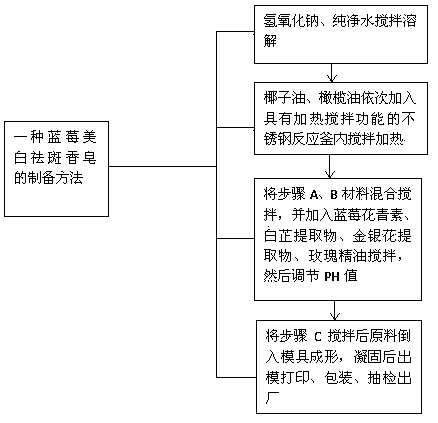 Formula and preparation method of blueberry whitening and freckle removing soap