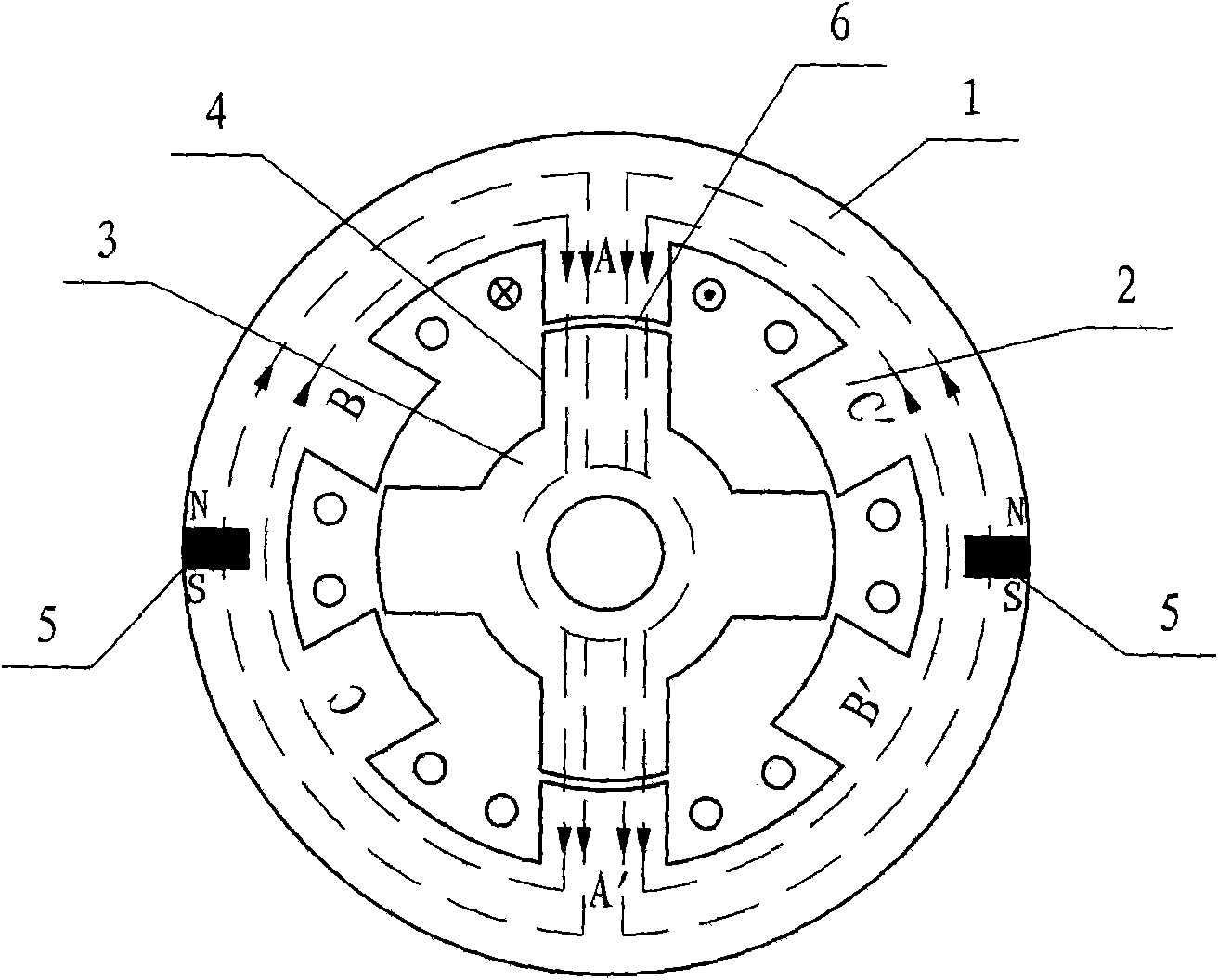 Switched reluctance motor with torque pulsation inhibited by permanent magnetic flux