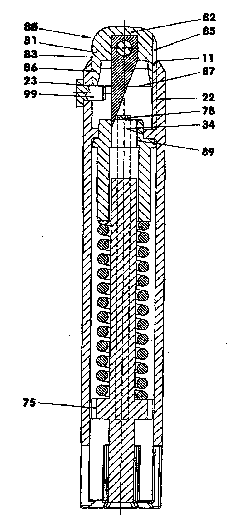 One-way injector with continuously charged spring energy store