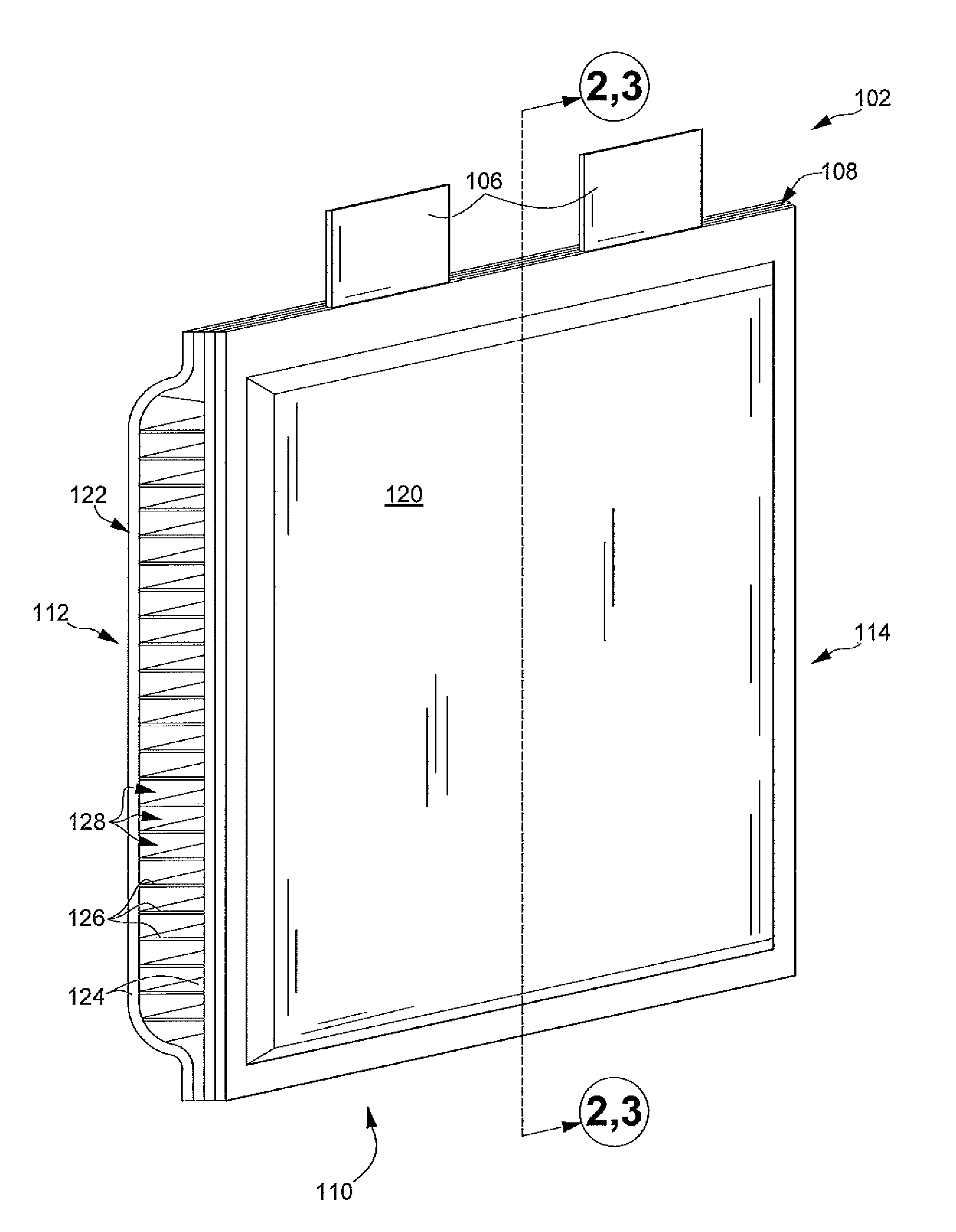 Prismatic battery cell with integrated cooling passages and assembly frame