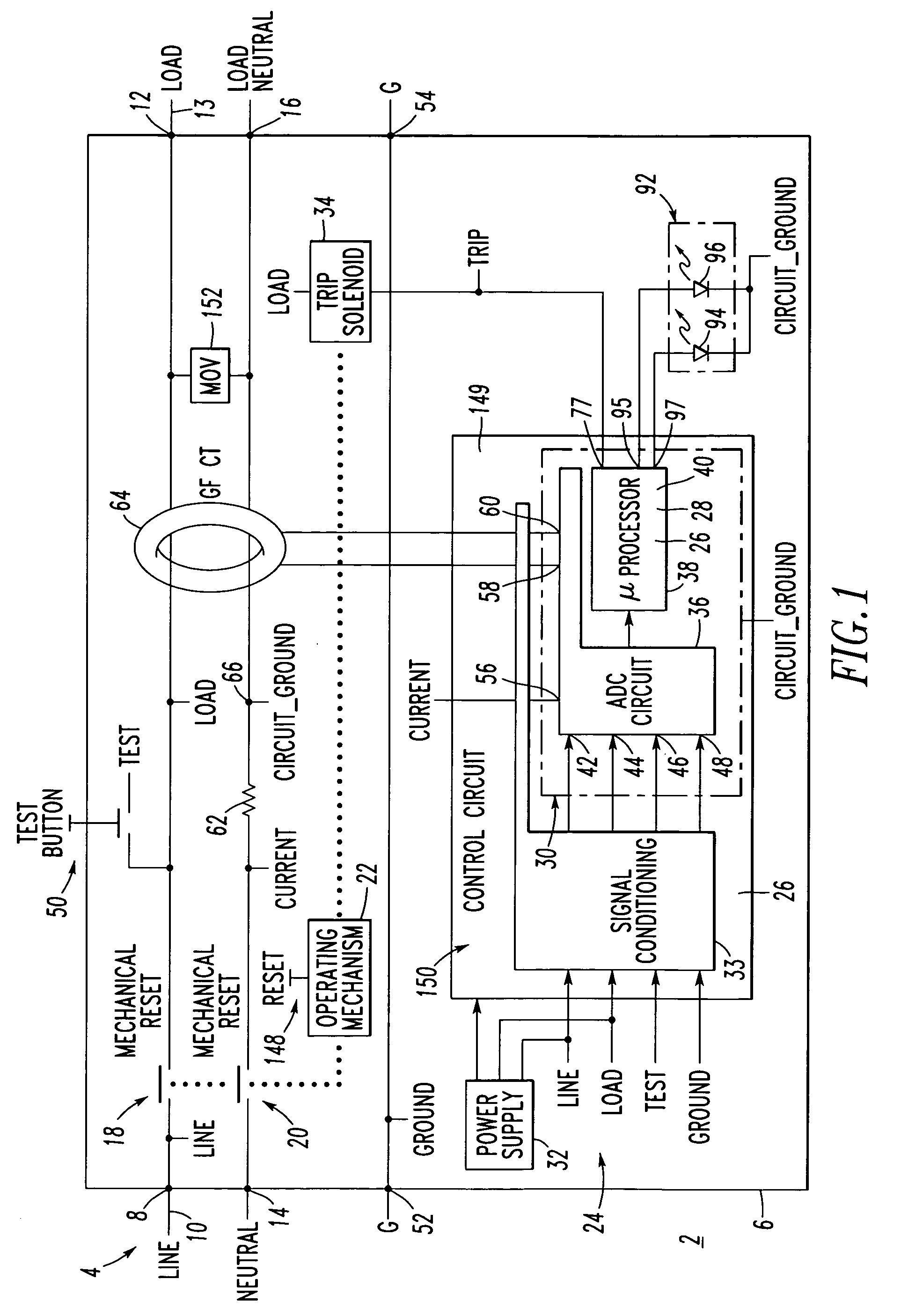 Electrical switching apparatus and receptacle including automatic miswiring protection