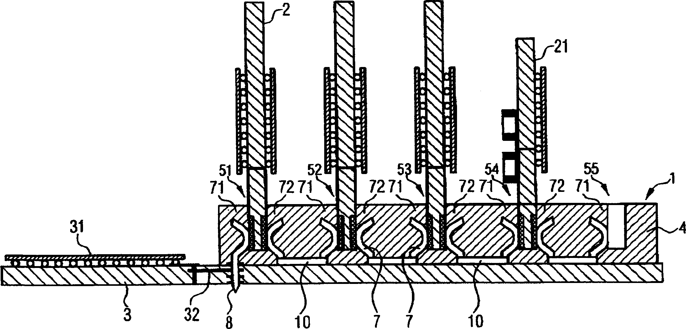 Connector with plural switching assemblies of compatible interface