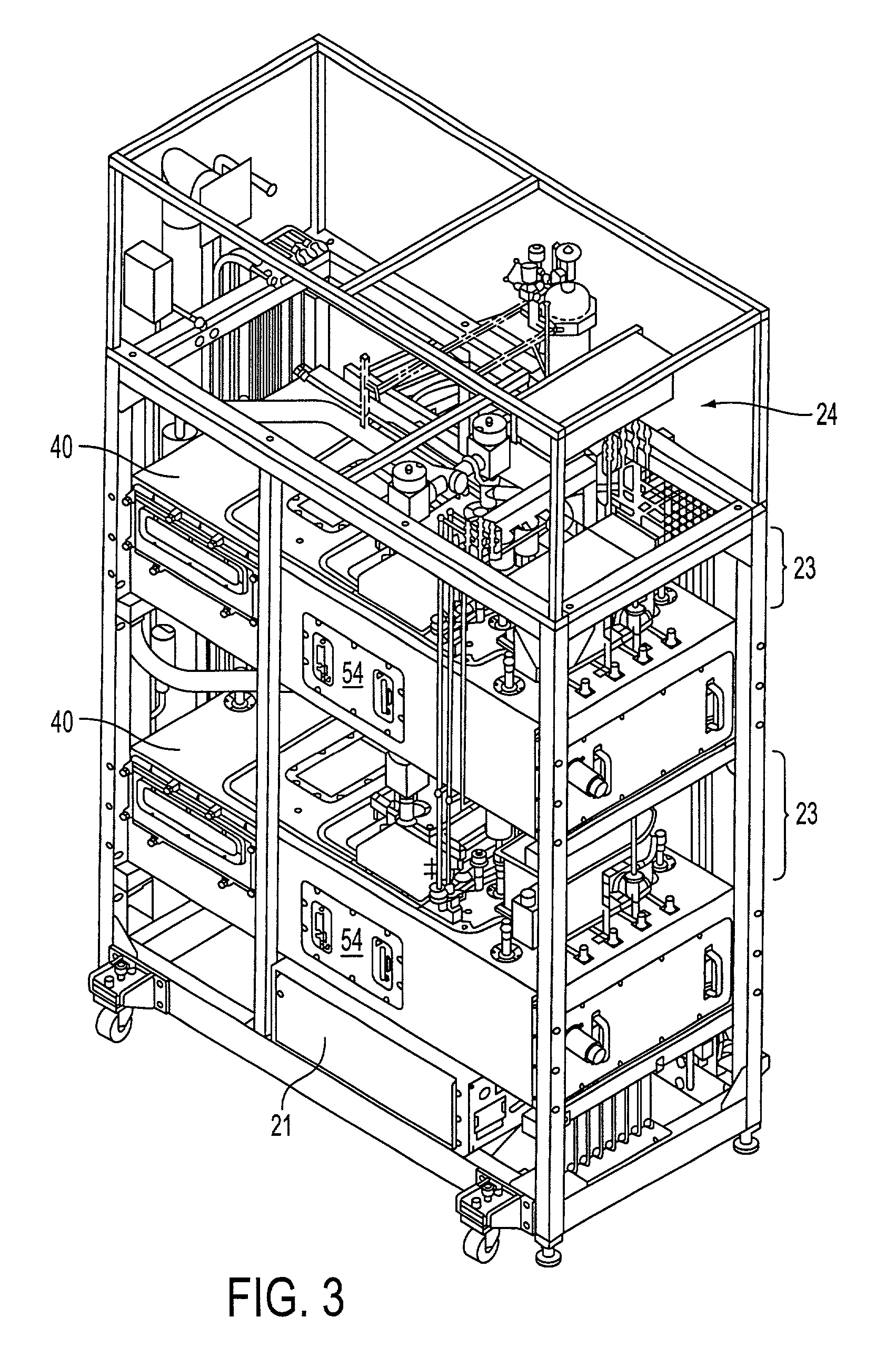 Semiconductor wafer processing system with vertically-stacked process chambers and single-axis dual-wafer transfer system