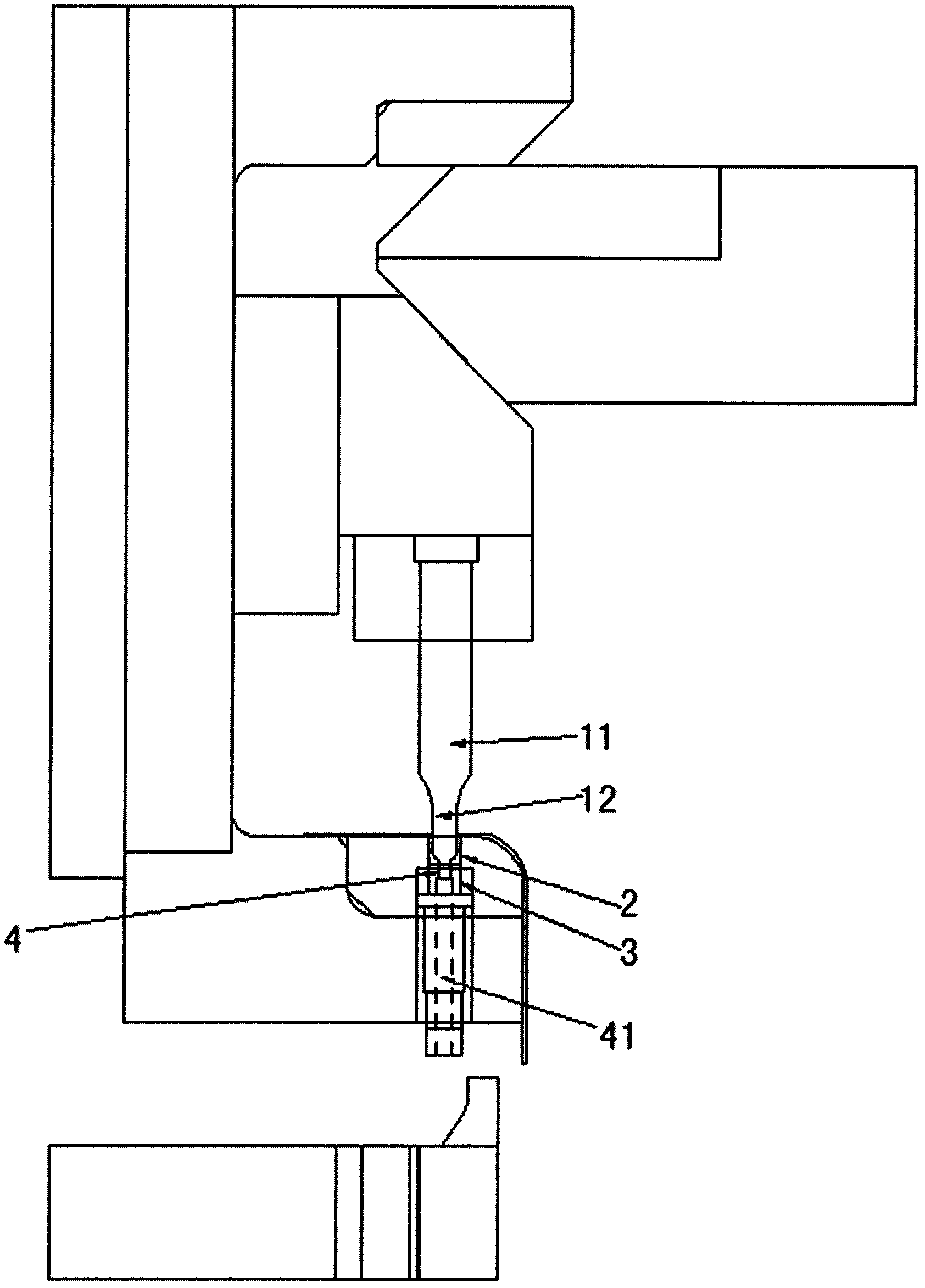 Anti-sticking material device with hole-punching and hole-flanging functions