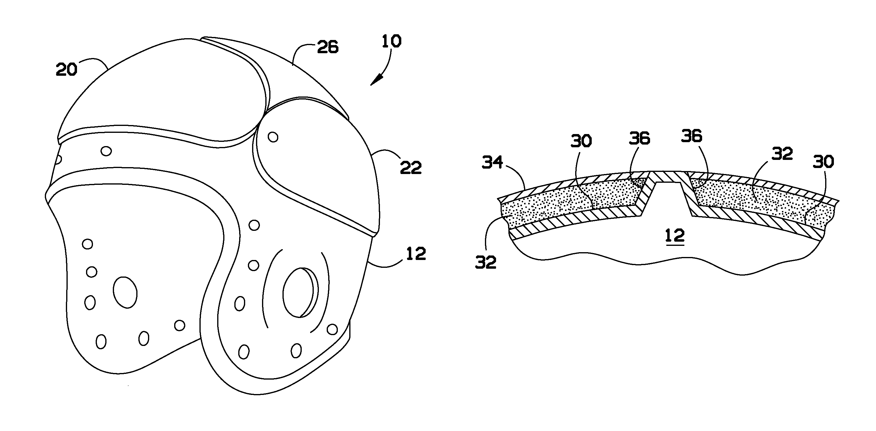 Sporting helmet with outer pads