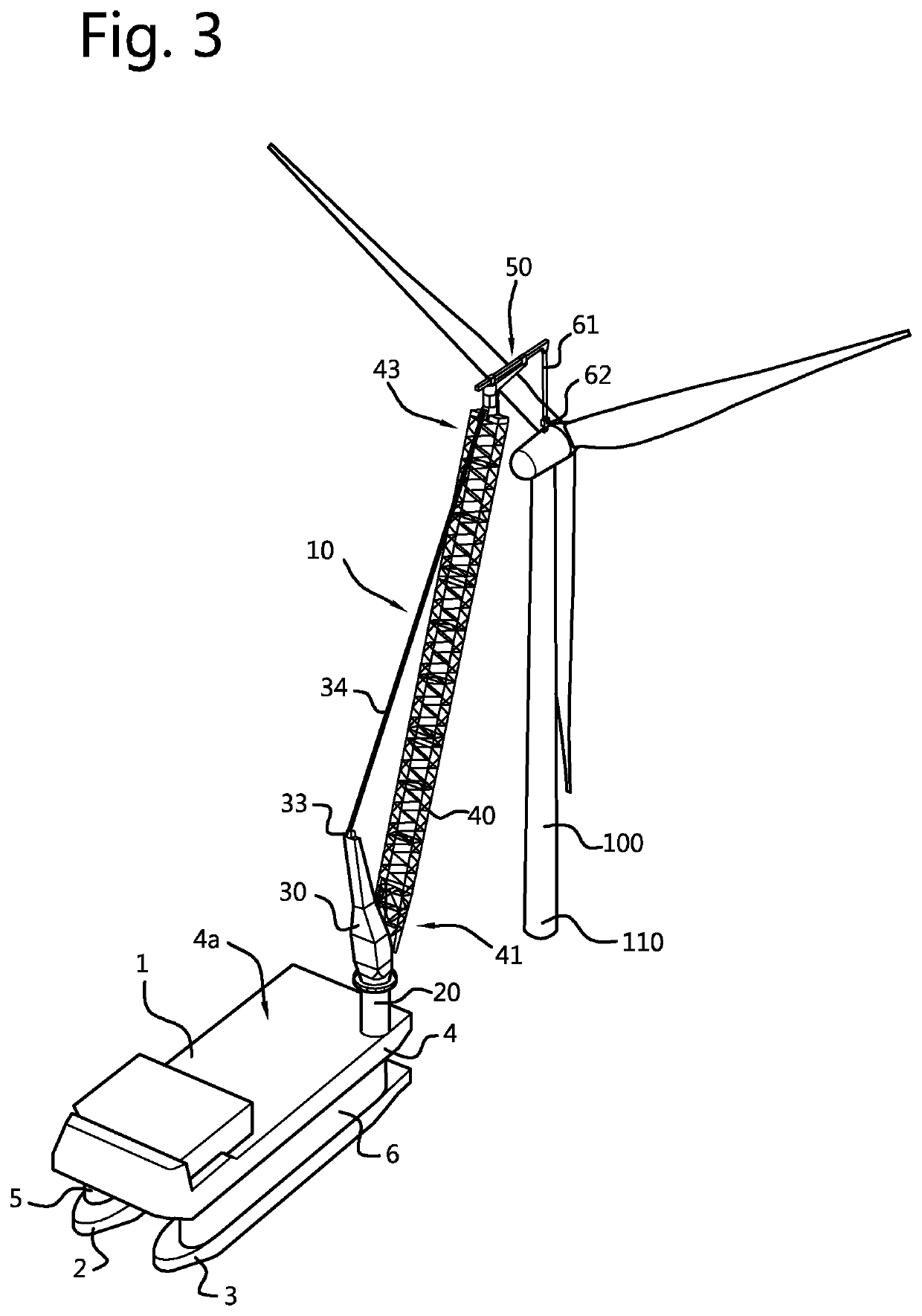 A wave-induced motion compensating crane for use on an offshore vessel, vessel and load transferring method