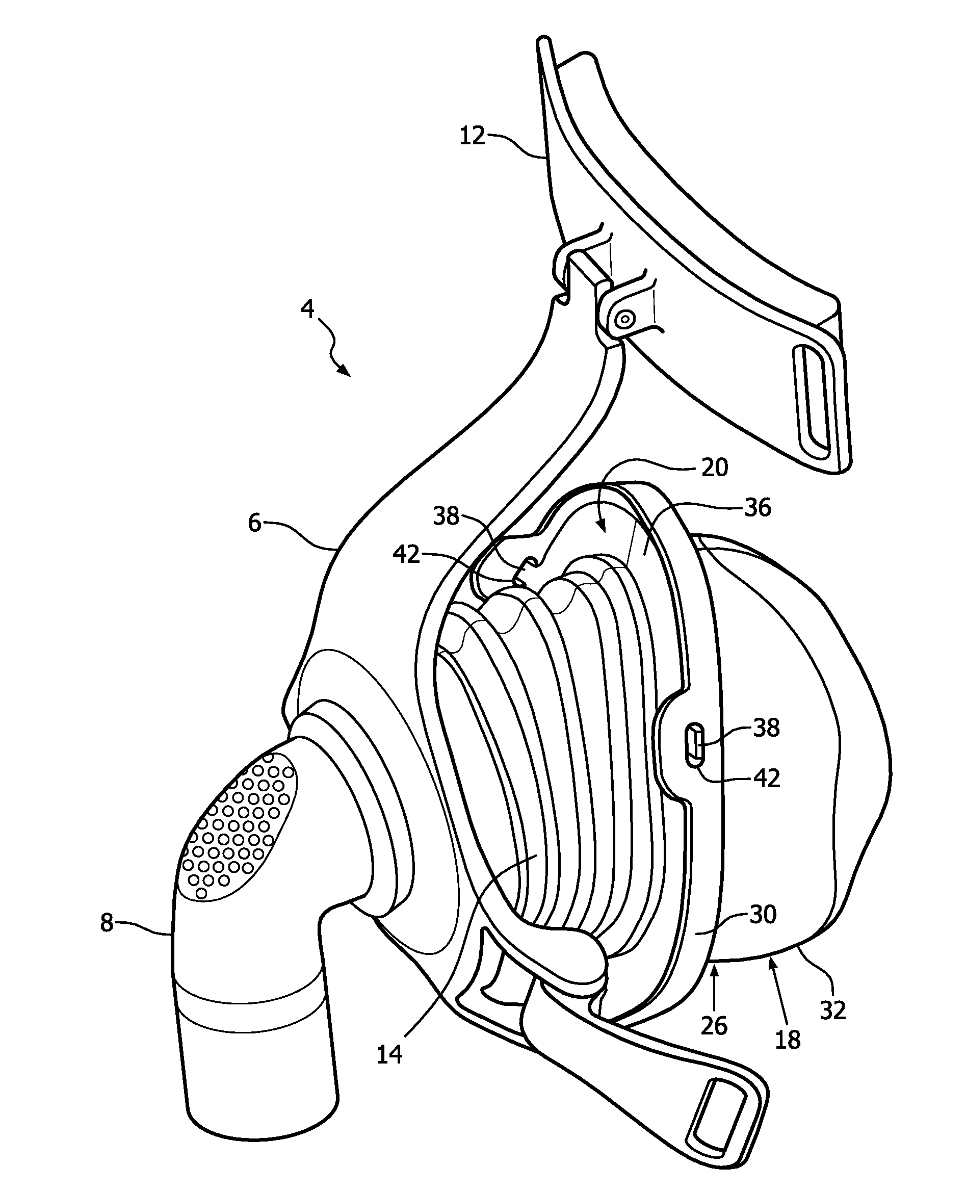 Facial mask with custom-manufactured cushion element, and associated method